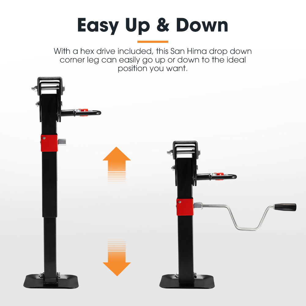 4x 400mm Drop Down Corner Legs 1200LBS Steel Base Caravan Camper Trailer W/Handle - Sunyee