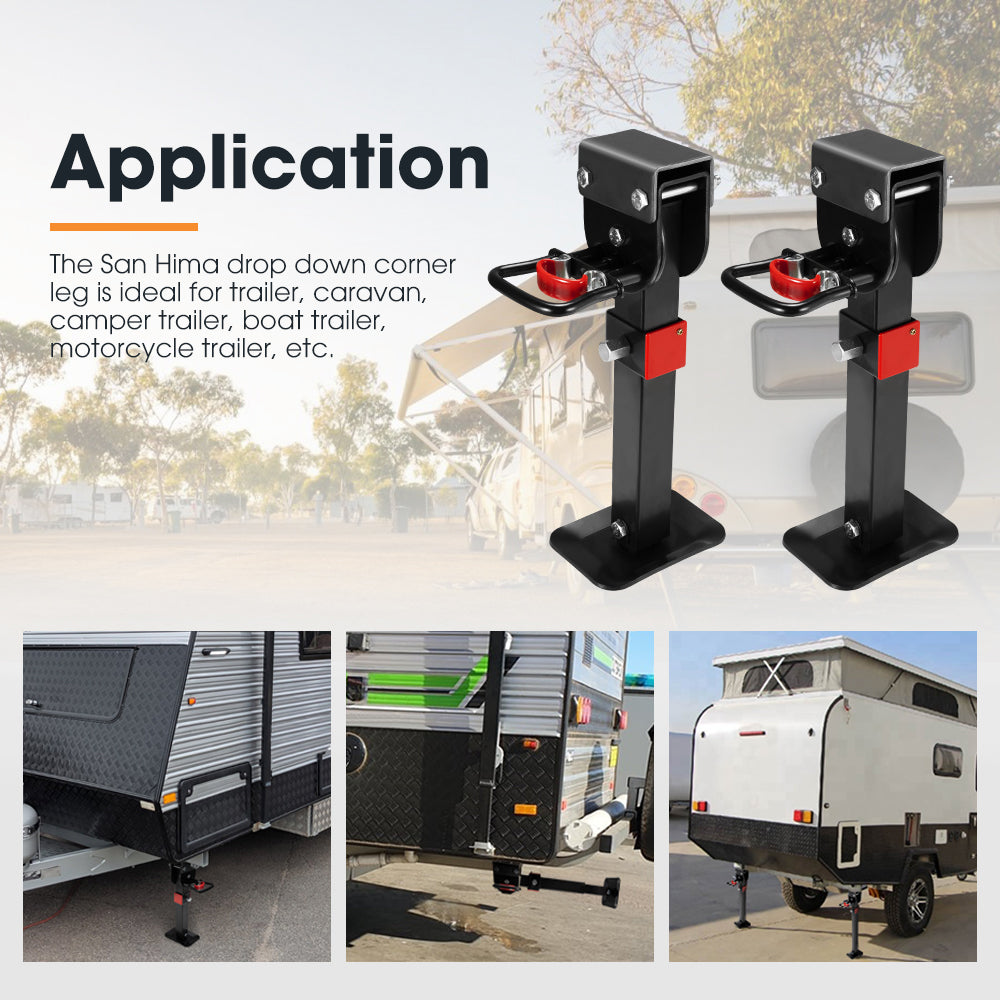 4x 400mm Drop Down Corner Legs 1200LBS Steel Base Caravan Camper Trailer W/Handle - Sunyee