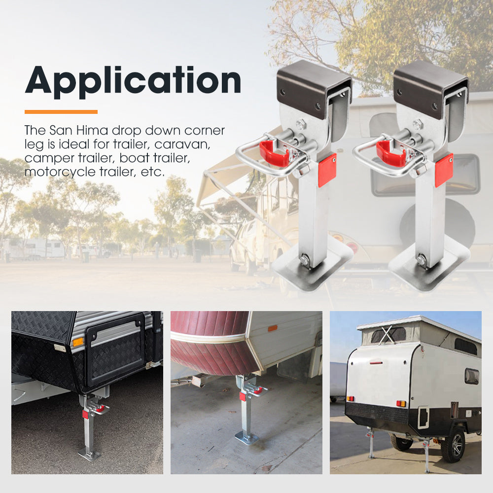 2x400mm Drop Down Corner Legs W/Handle Steel Base 1200LBS Caravan Stabilizer Leg - Sunyee