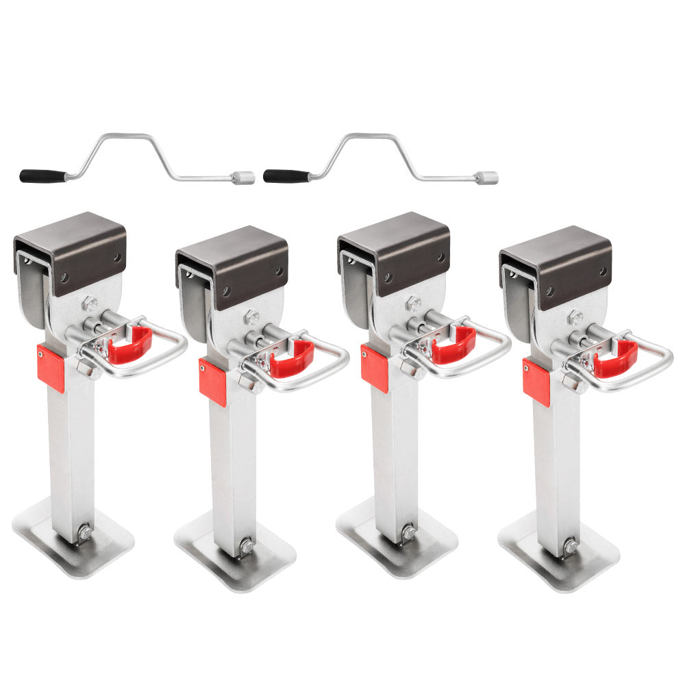 4x 470mm Drop Down Corner Legs Steadies & Handle Steel Foot Caravan Trailer - Sunyee