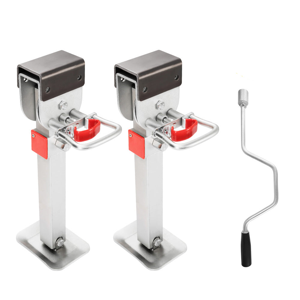2x 470mm Drop Down Corner Legs Steadies & Handle Steel Foot Caravan Trailer - Sunyee