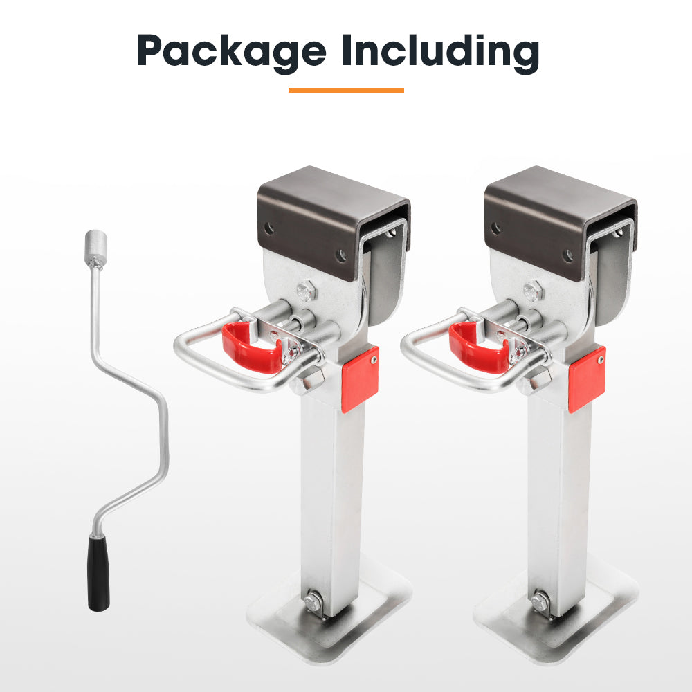 2x 470mm Drop Down Corner Legs Steadies & Handle Steel Foot Caravan Trailer - Sunyee