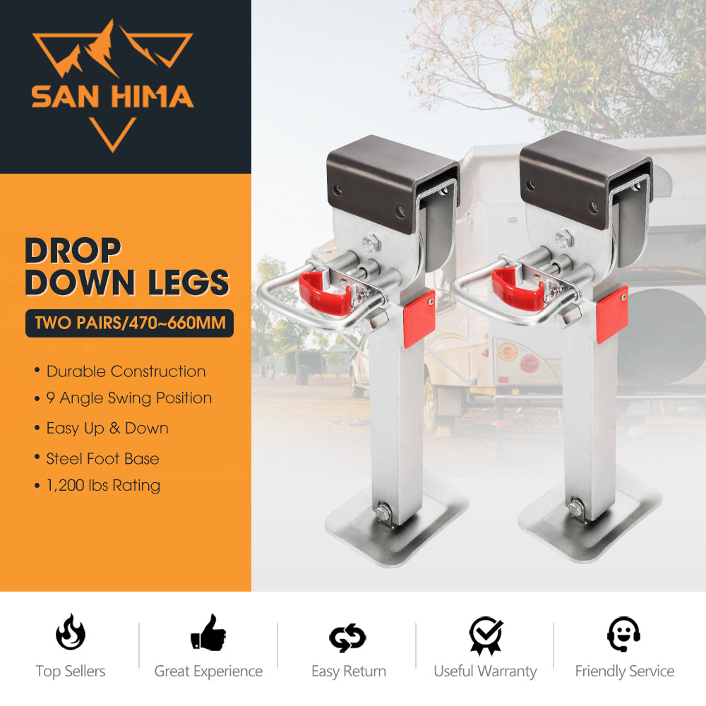 4x 470mm Drop Down Corner Legs Steadies & Handle Steel Foot Caravan Trailer - Sunyee