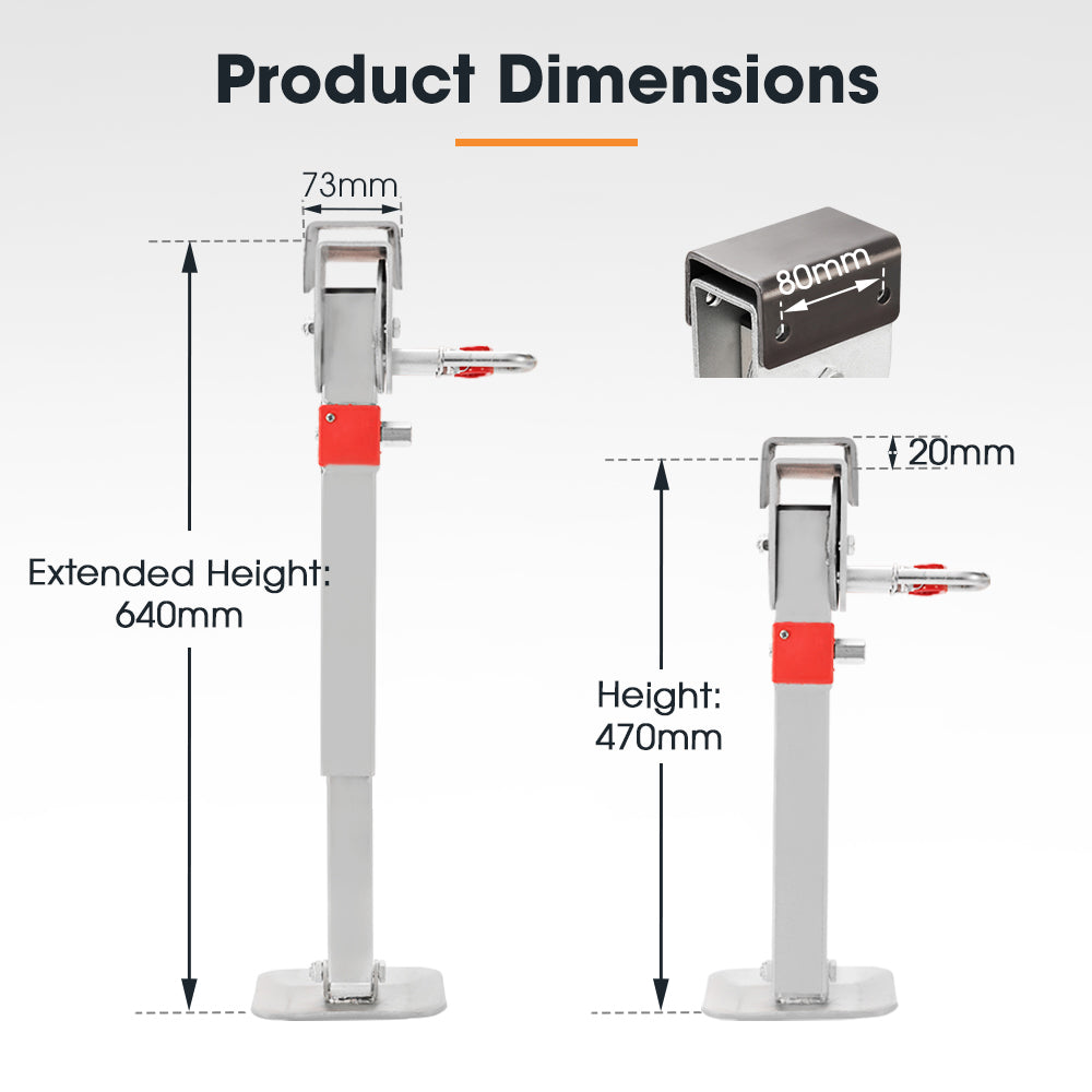 4x 470mm Drop Down Corner Legs Steadies & Handle Steel Foot Caravan Trailer - Sunyee