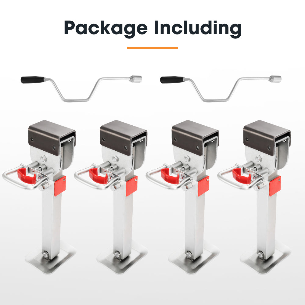 4x 470mm Drop Down Corner Legs Steadies & Handle Steel Foot Caravan Trailer - Sunyee