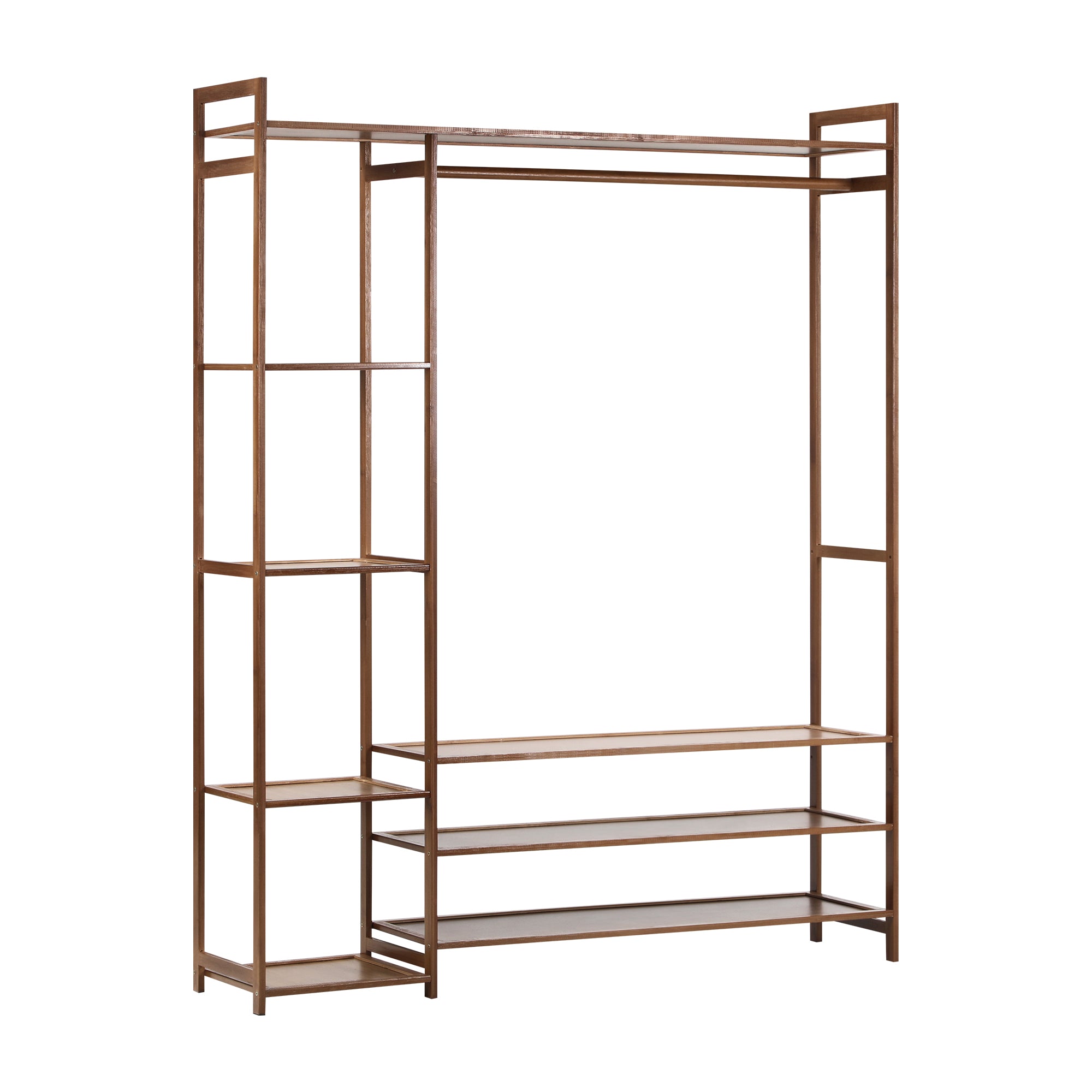 Oikiture Clothes Rack Open Wardrobe Garment Coat Hanging Rail Bamboo 8 Shelves - Sunyee