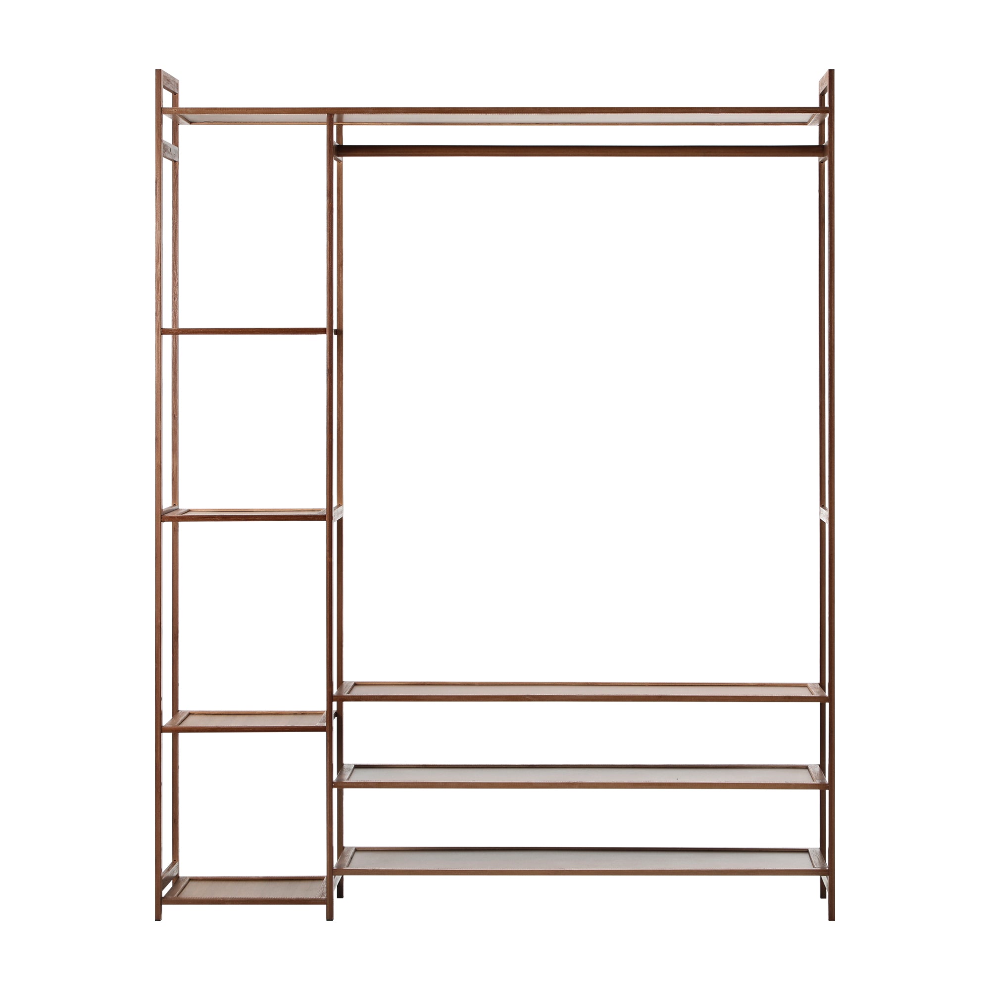 Oikiture Clothes Rack Open Wardrobe Garment Coat Hanging Rail Bamboo 8 Shelves - Sunyee