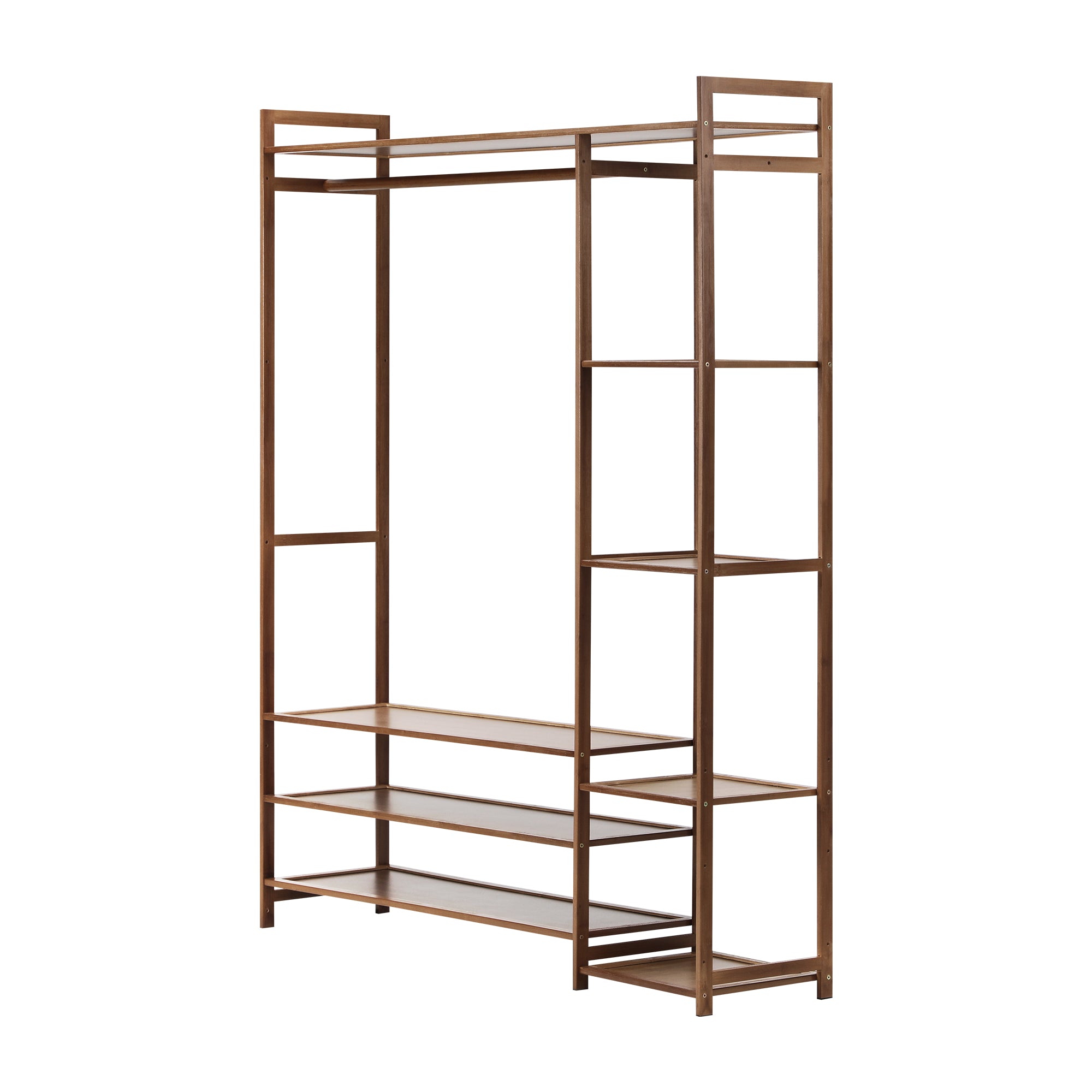 Oikiture Clothes Rack Open Wardrobe Garment Coat Hanging Rail Bamboo 8 Shelves - Sunyee
