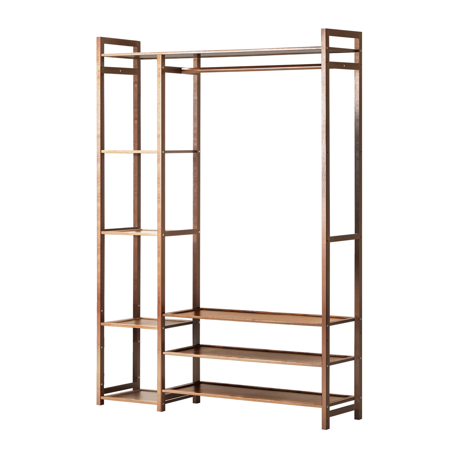 Oikiture Clothes Rack Open Wardrobe Garment Coat Hanging Rail Bamboo 8 Shelves - Sunyee