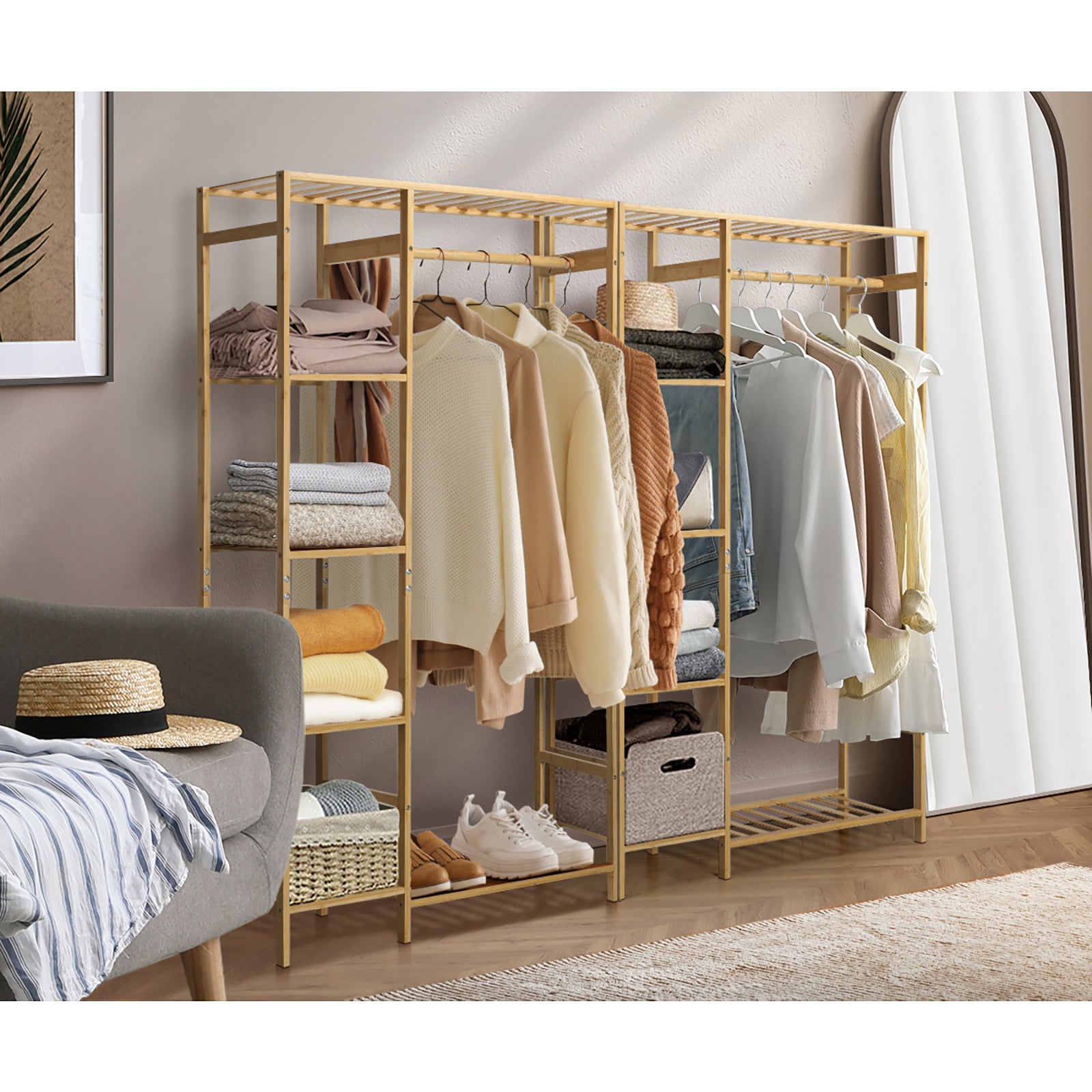 Oikiture Open Wardrobe Portable Rack Hanging Clothes Organizer Storage Shelves - Sunyee