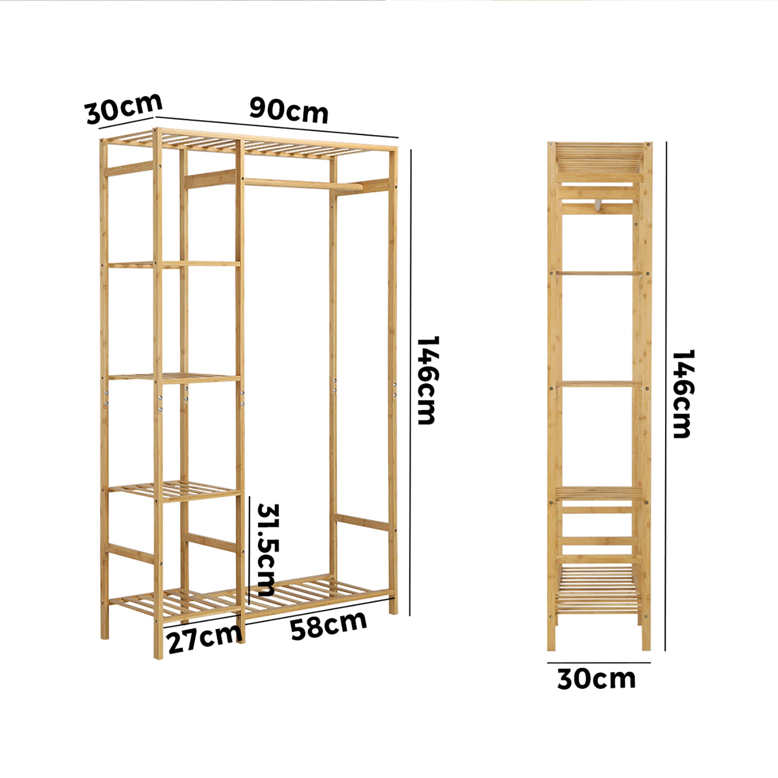 Oikiture Open Wardrobe Portable Rack Hanging Clothes Organizer Storage Shelves - Sunyee
