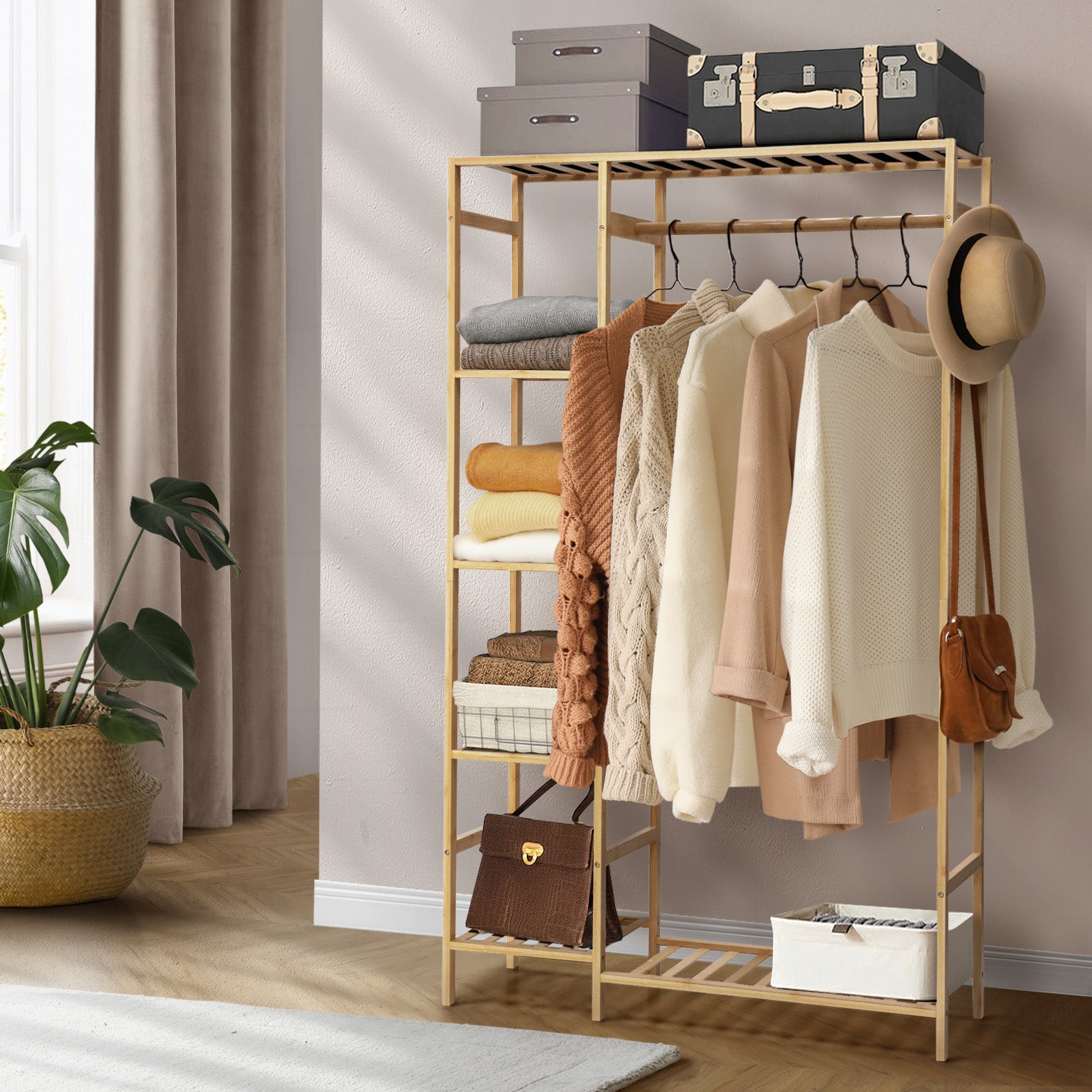 Oikiture Open Wardrobe Portable Rack Hanging Clothes Organizer Storage Shelves - Sunyee