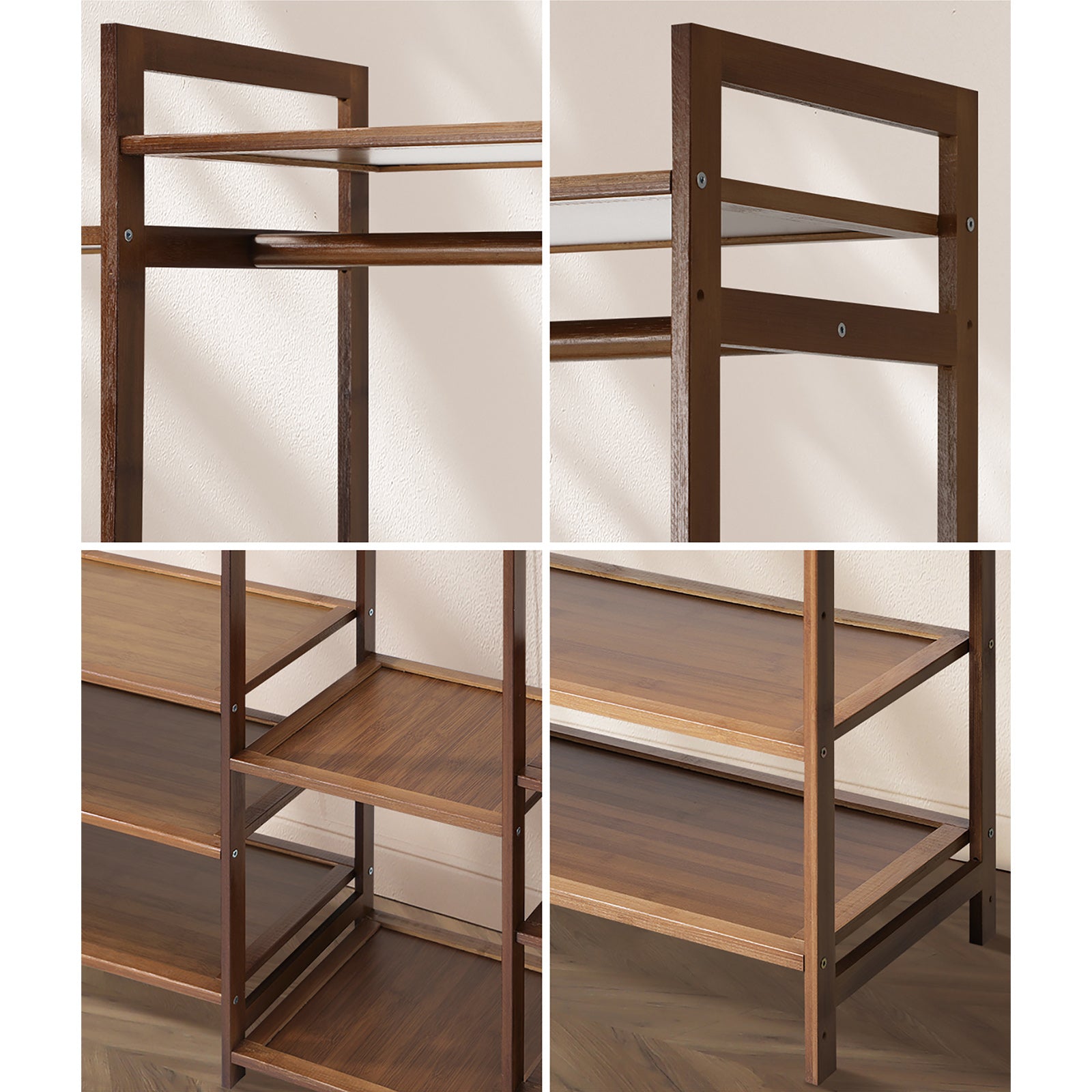 Oikiture Clothes Rack Open Wardrobe Garment Coat Hanging Rail Bamboo 13 Shelves - Sunyee