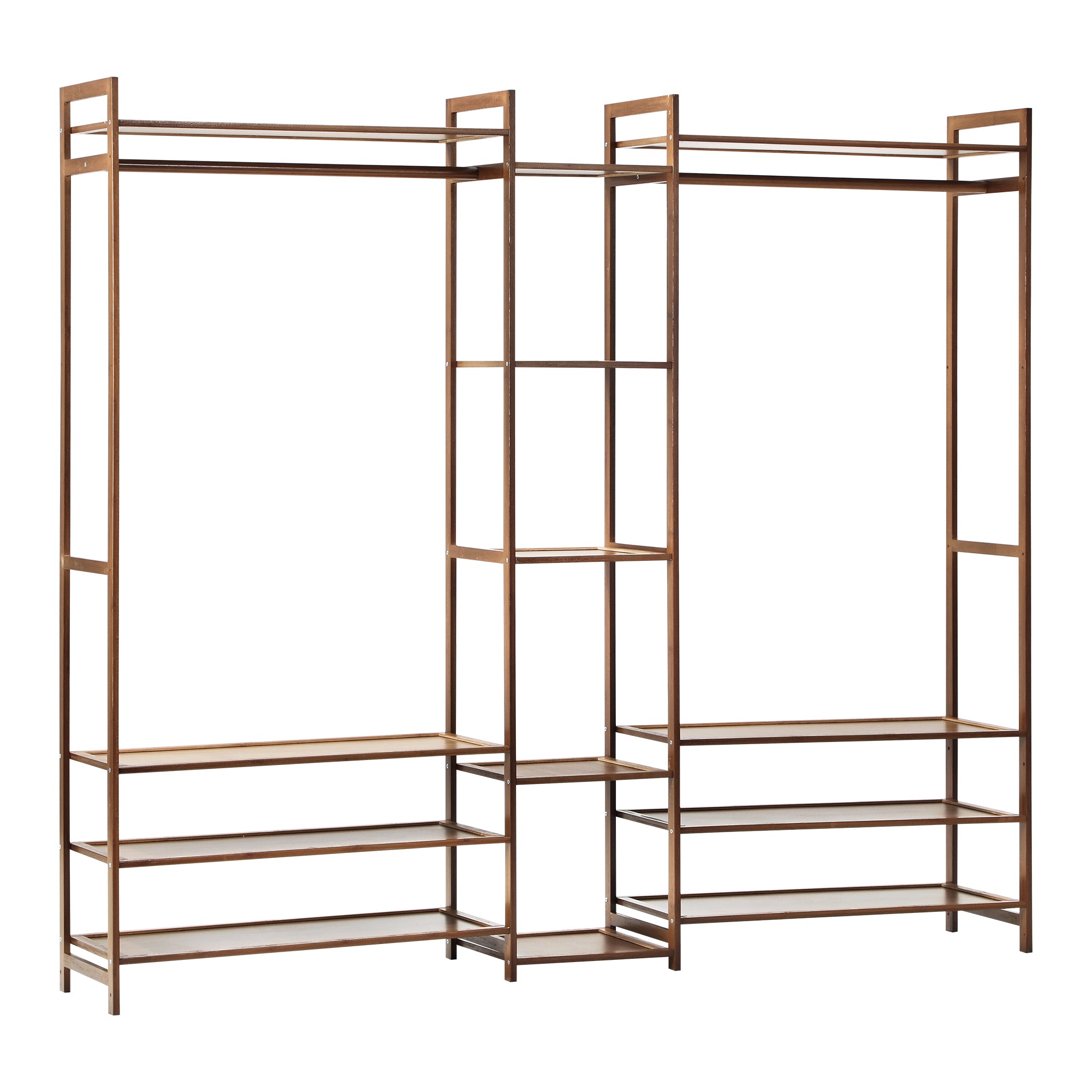 Oikiture Clothes Rack Open Wardrobe Garment Coat Hanging Rail Bamboo 13 Shelves - Sunyee
