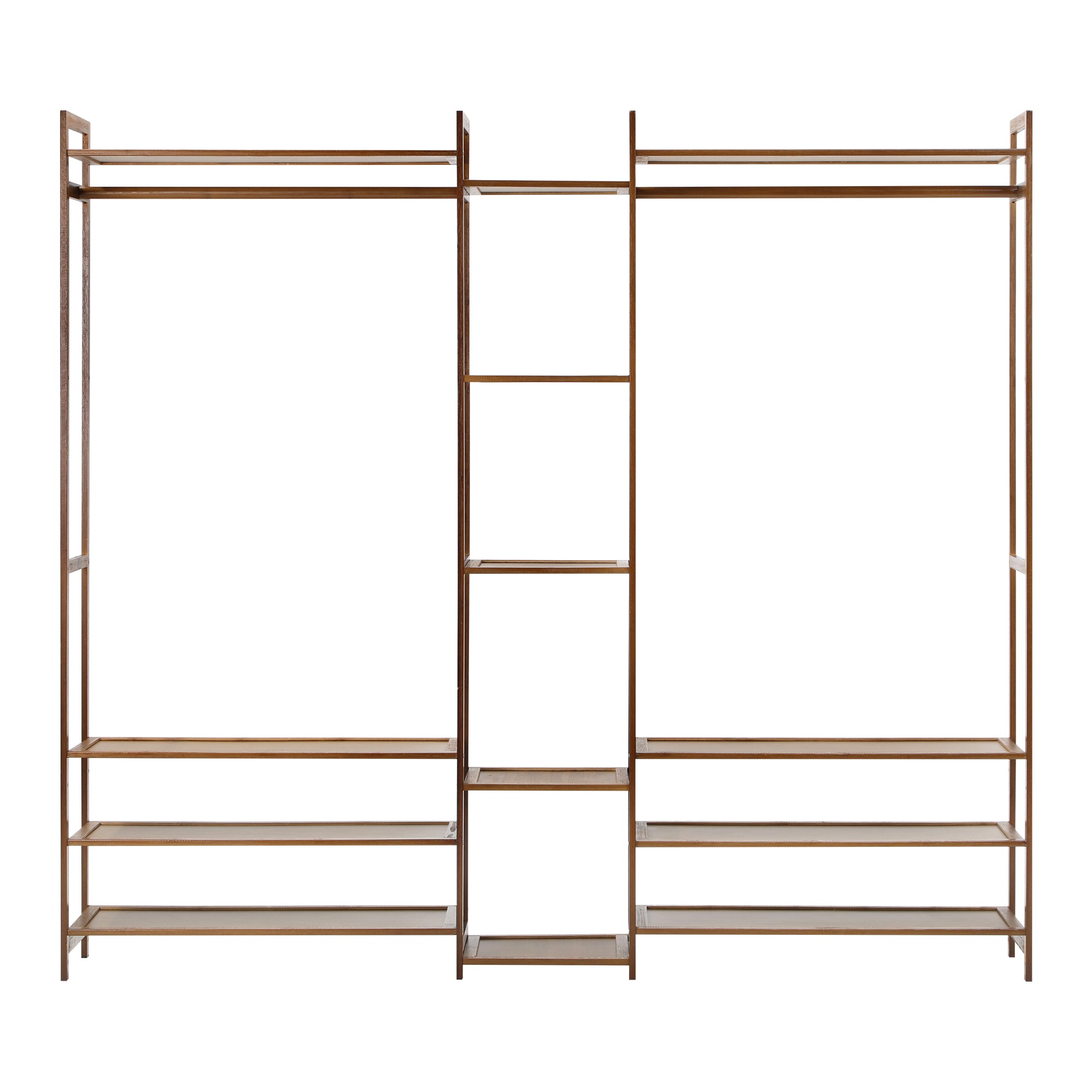 Oikiture Clothes Rack Open Wardrobe Garment Coat Hanging Rail Bamboo 13 Shelves - Sunyee