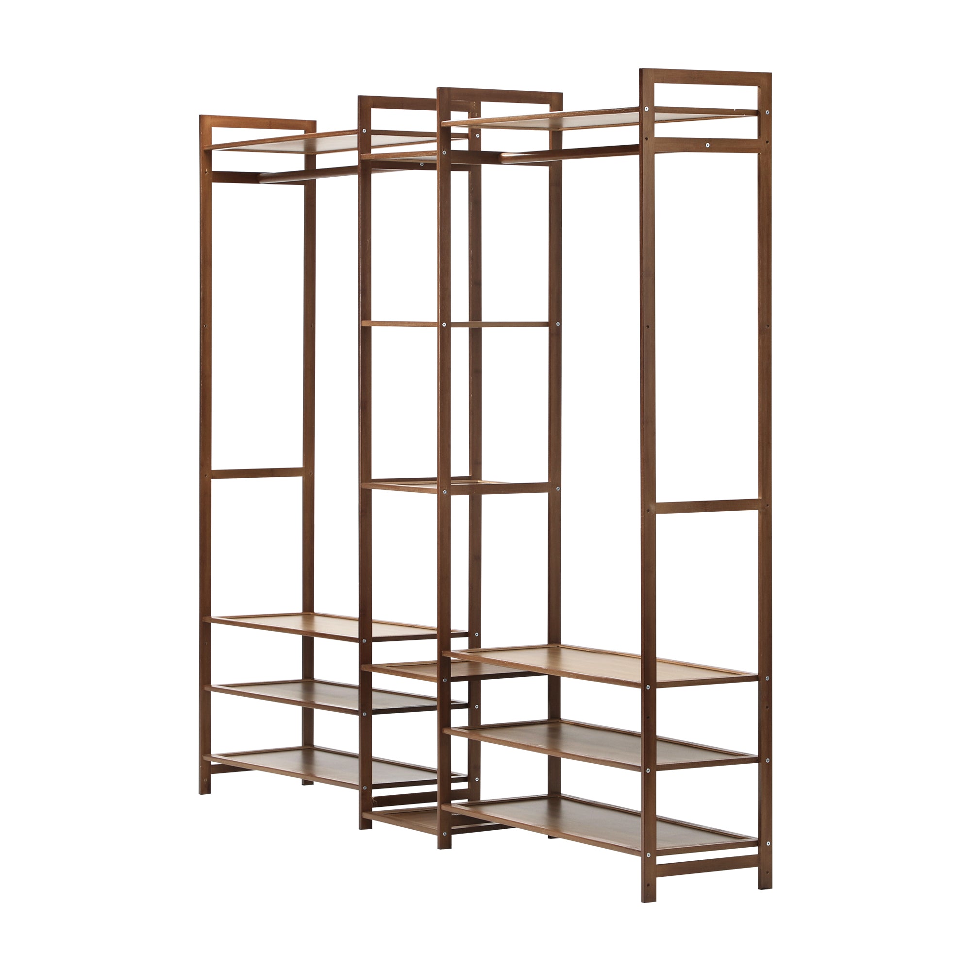 Oikiture Clothes Rack Open Wardrobe Garment Coat Hanging Rail Bamboo 13 Shelves - Sunyee