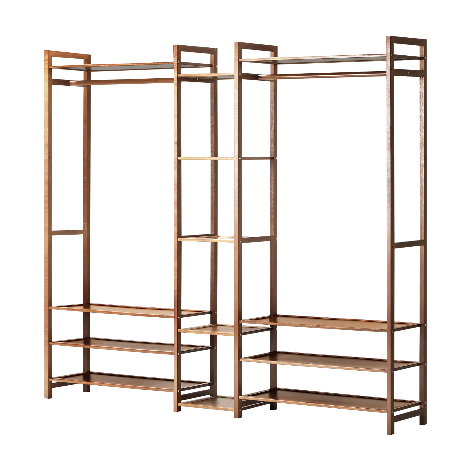 Oikiture Clothes Rack Open Wardrobe Garment Coat Hanging Rail Bamboo 13 Shelves - Sunyee