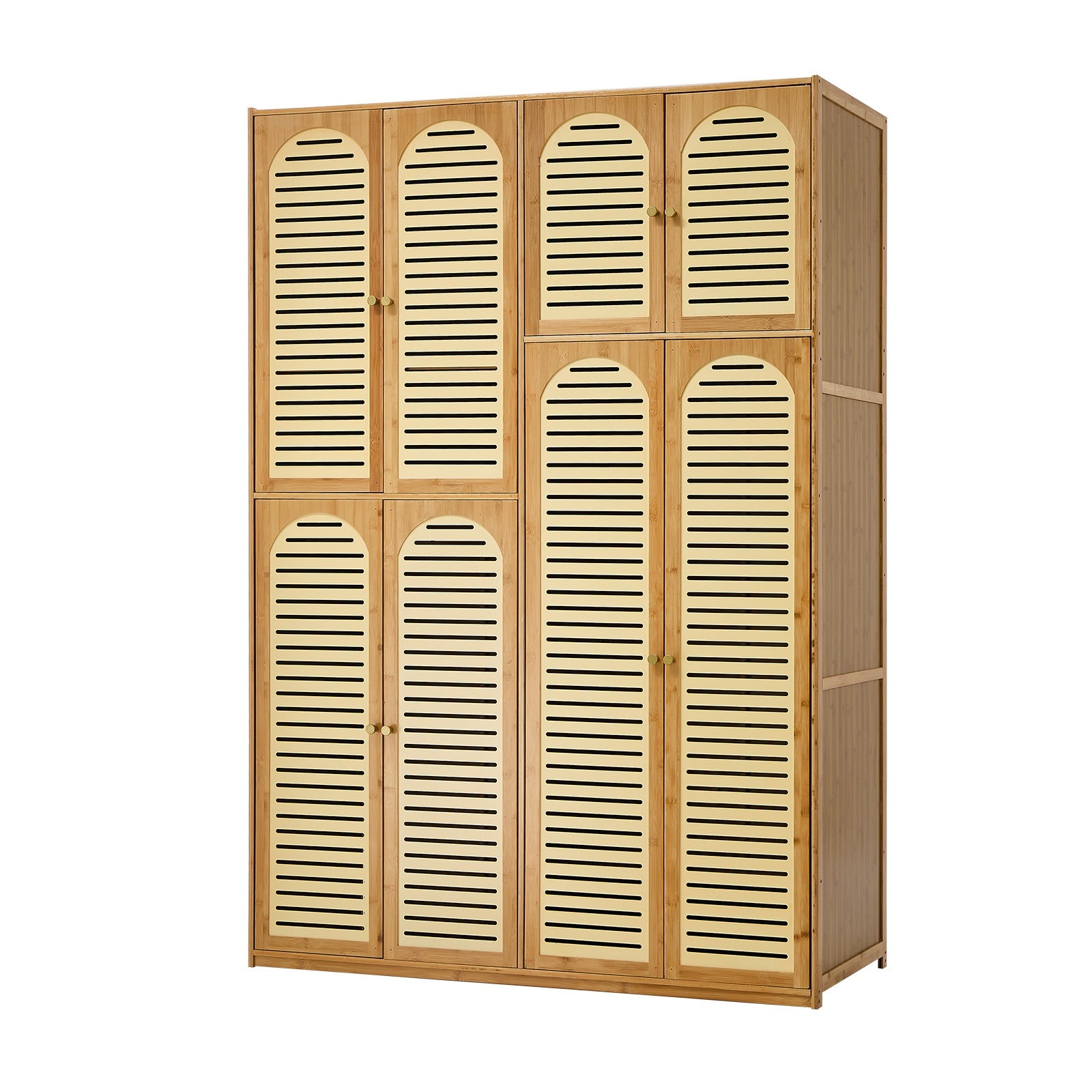 Oikiture Bamboo Wardrobe Large Clothes Storage Cabinet 8 Doors with 7 Shelves