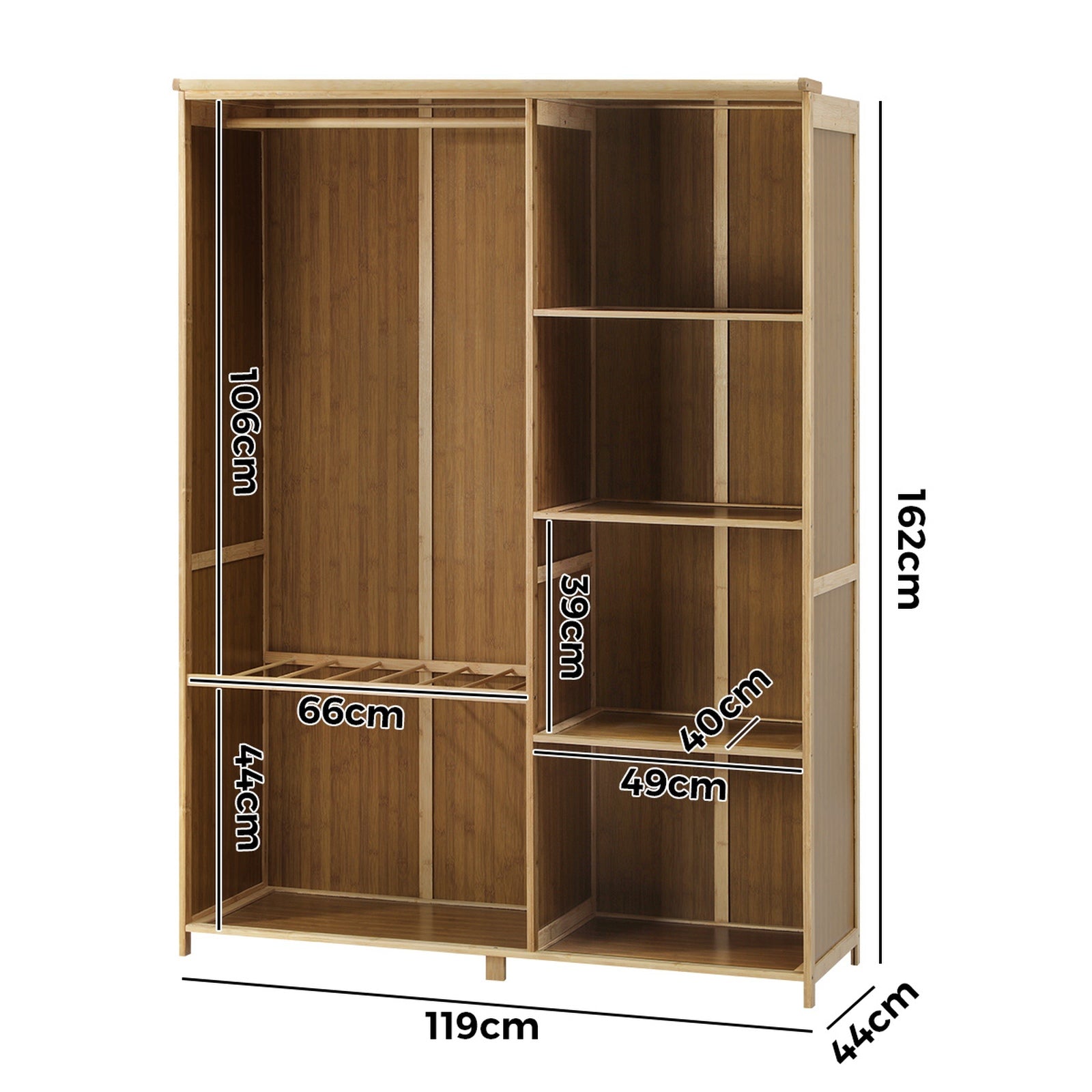 Oikiture Open Wardrobe Shelf Unit Clothes Storage 5 Shelves Hanging Rail - Sunyee