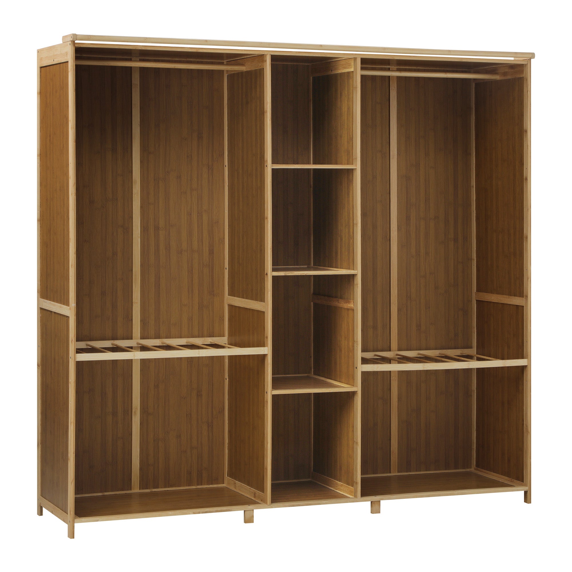 Oikiture Open Wardrobe Clothes Storage Stand Hanging Rail Bamboo Cupboard - Sunyee