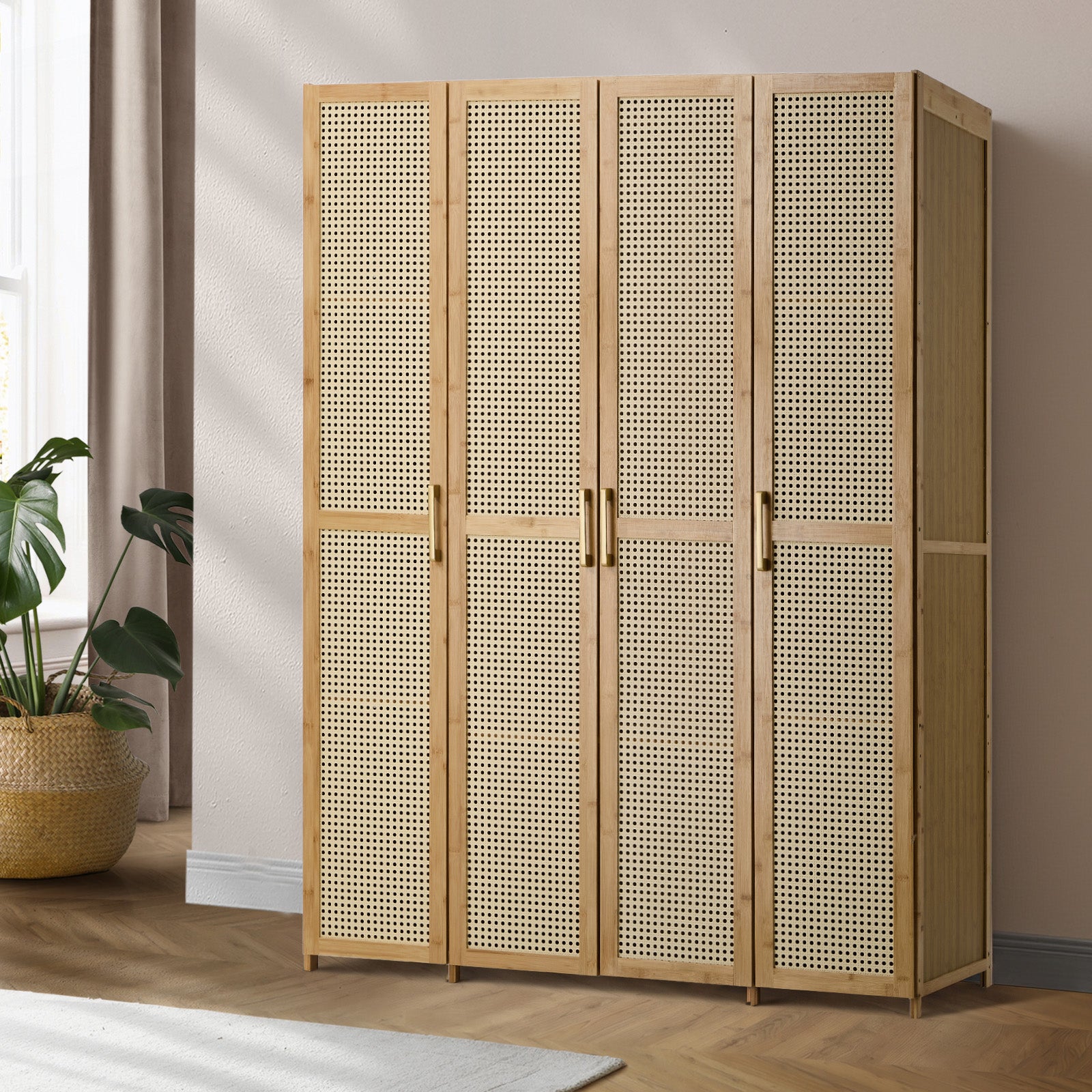 Oikiture Wardrobe Clothes Storage Cabinet Large Cupboard 4 Doors 10 Shelves