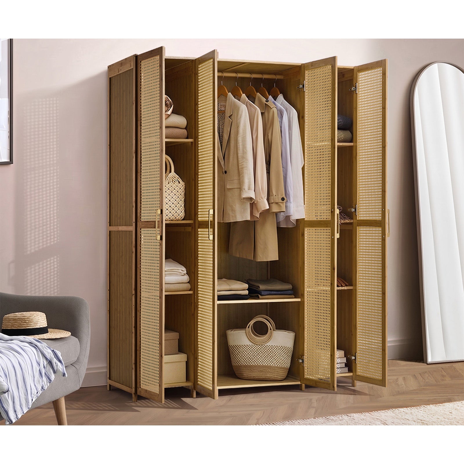 Oikiture Wardrobe Clothes Storage Cabinet Large Cupboard 4 Doors 10 Shelves