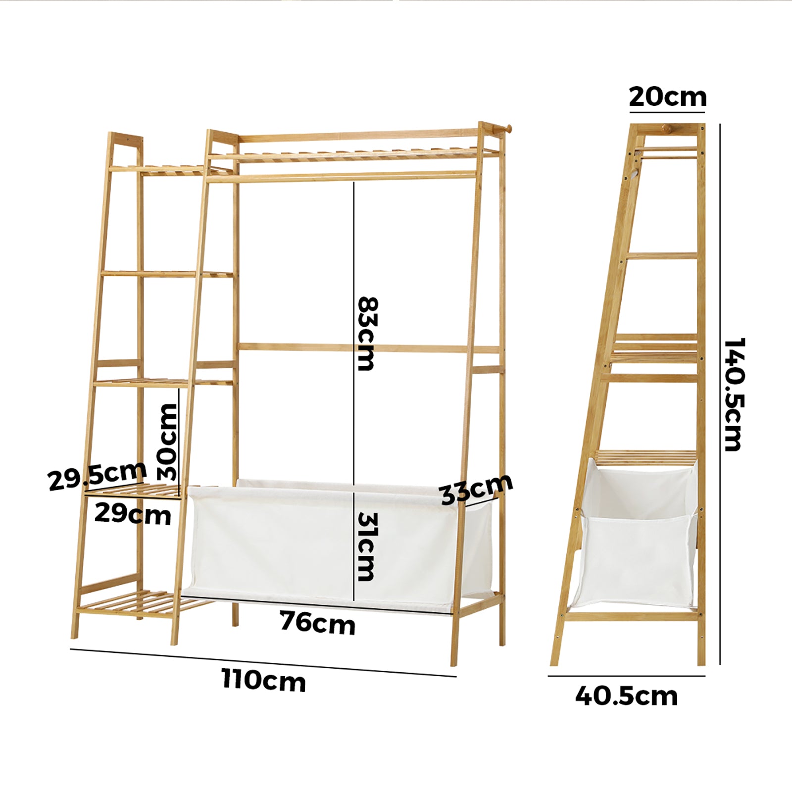 Oikiture Clothes Rack Open Wardrobe Garment Coat Hanging Rail with Laundry bag - Sunyee