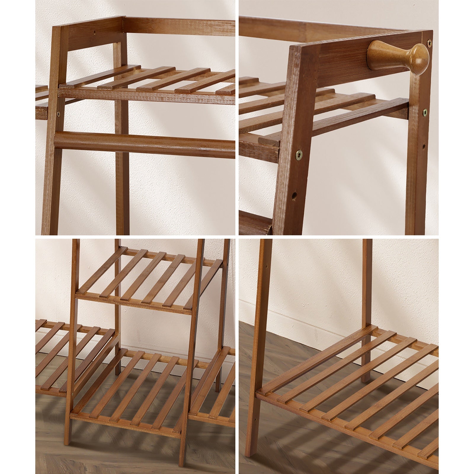 Oikiture Clothes Rack Open Wardrobe Garment Coat Hanging Rail Bamboo 9 Shelves - Sunyee