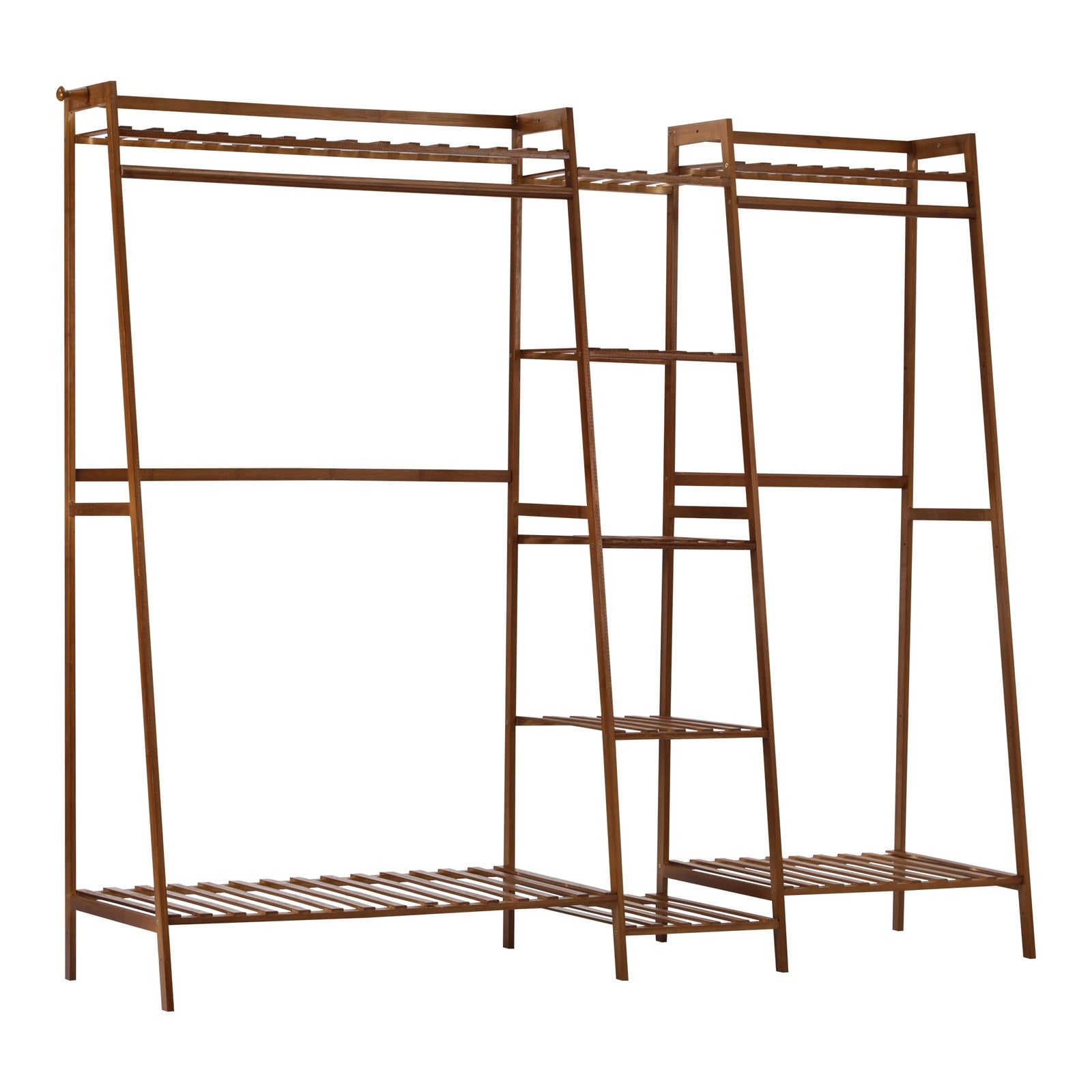 Oikiture Clothes Rack Open Wardrobe Garment Coat Hanging Rail Bamboo 9 Shelves - Sunyee