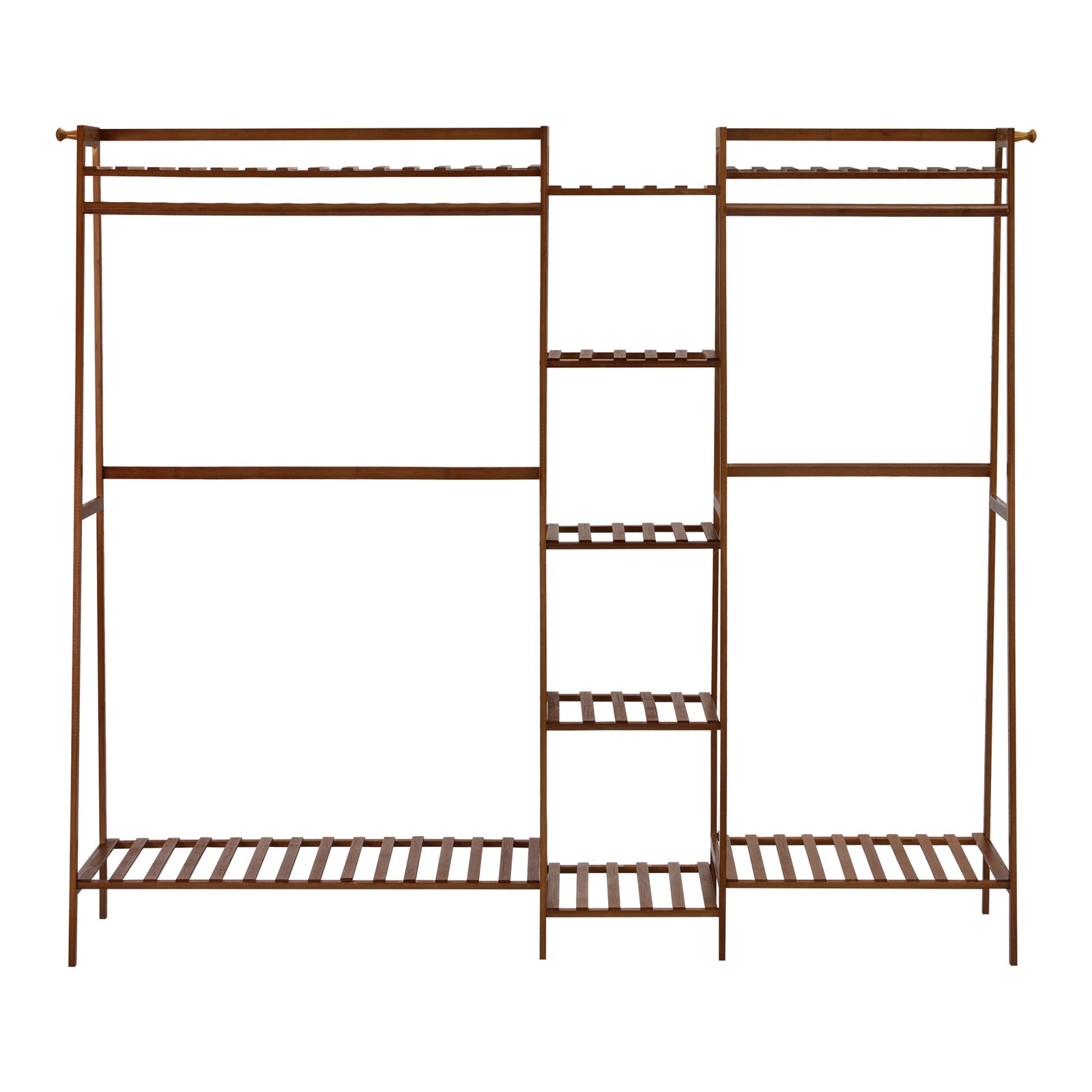 Oikiture Clothes Rack Open Wardrobe Garment Coat Hanging Rail Bamboo 9 Shelves - Sunyee