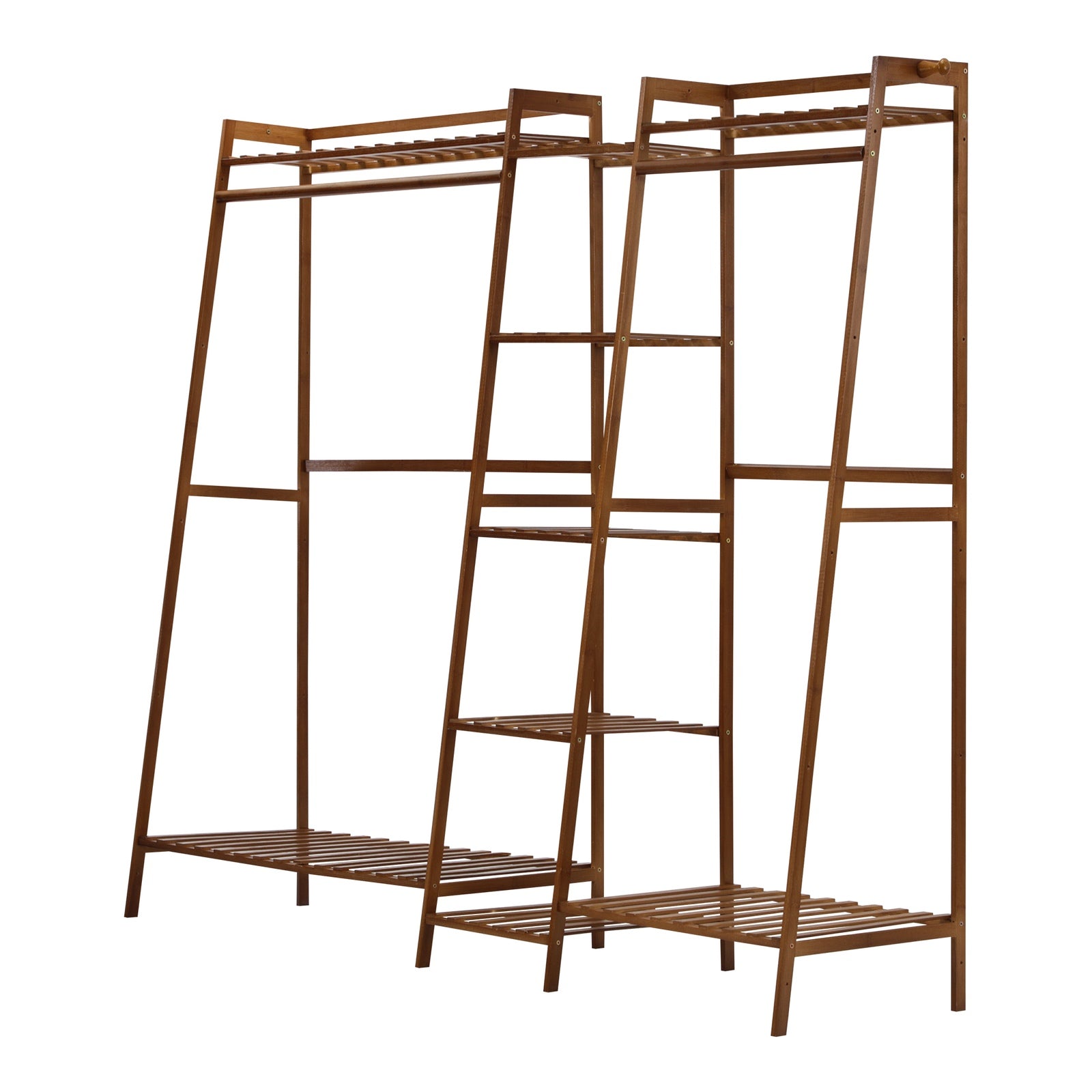 Oikiture Clothes Rack Open Wardrobe Garment Coat Hanging Rail Bamboo 9 Shelves - Sunyee