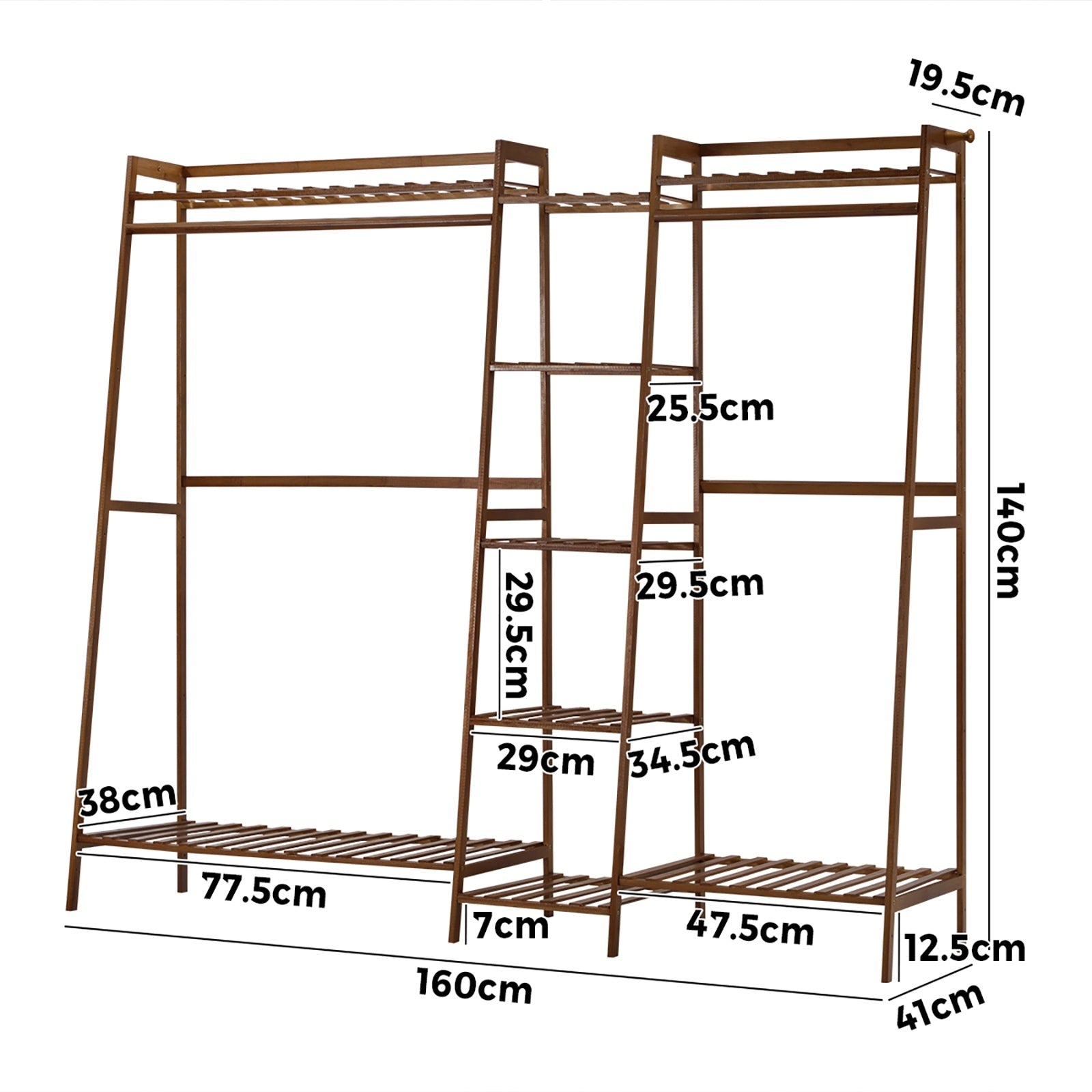 Oikiture Clothes Rack Open Wardrobe Garment Coat Hanging Rail Bamboo 9 Shelves - Sunyee