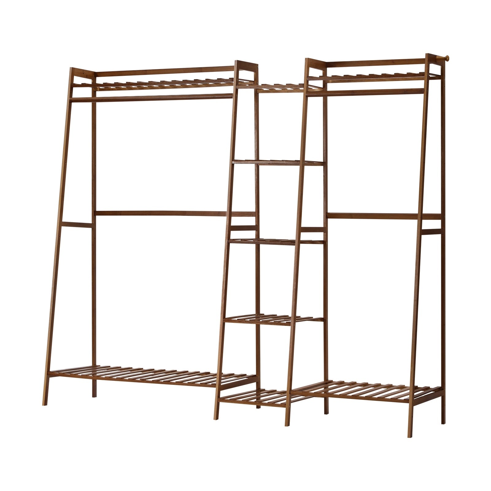 Oikiture Clothes Rack Open Wardrobe Garment Coat Hanging Rail Bamboo 9 Shelves - Sunyee