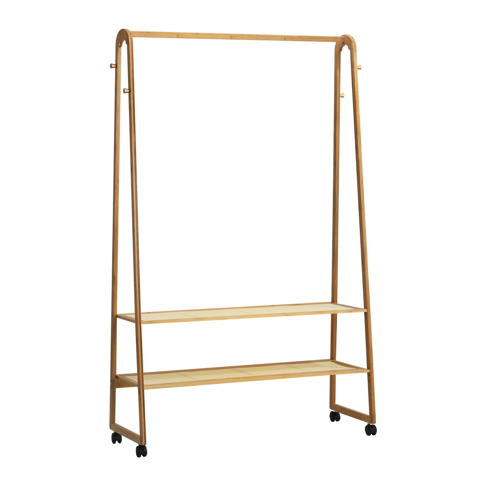 Oikiture Clothes Rack Bamboo Garment Coat Stand Hanging Rail Portable Wheels - Sunyee