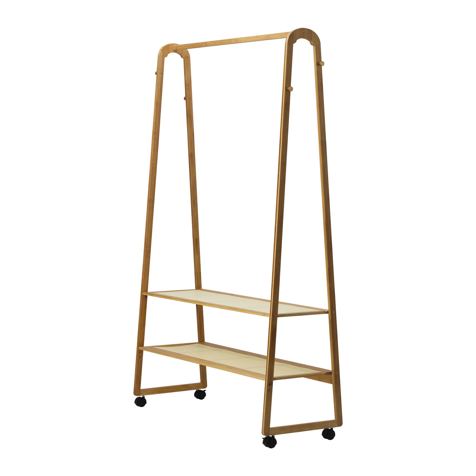 Oikiture Clothes Rack Bamboo Garment Coat Stand Hanging Rail Portable Wheels - Sunyee