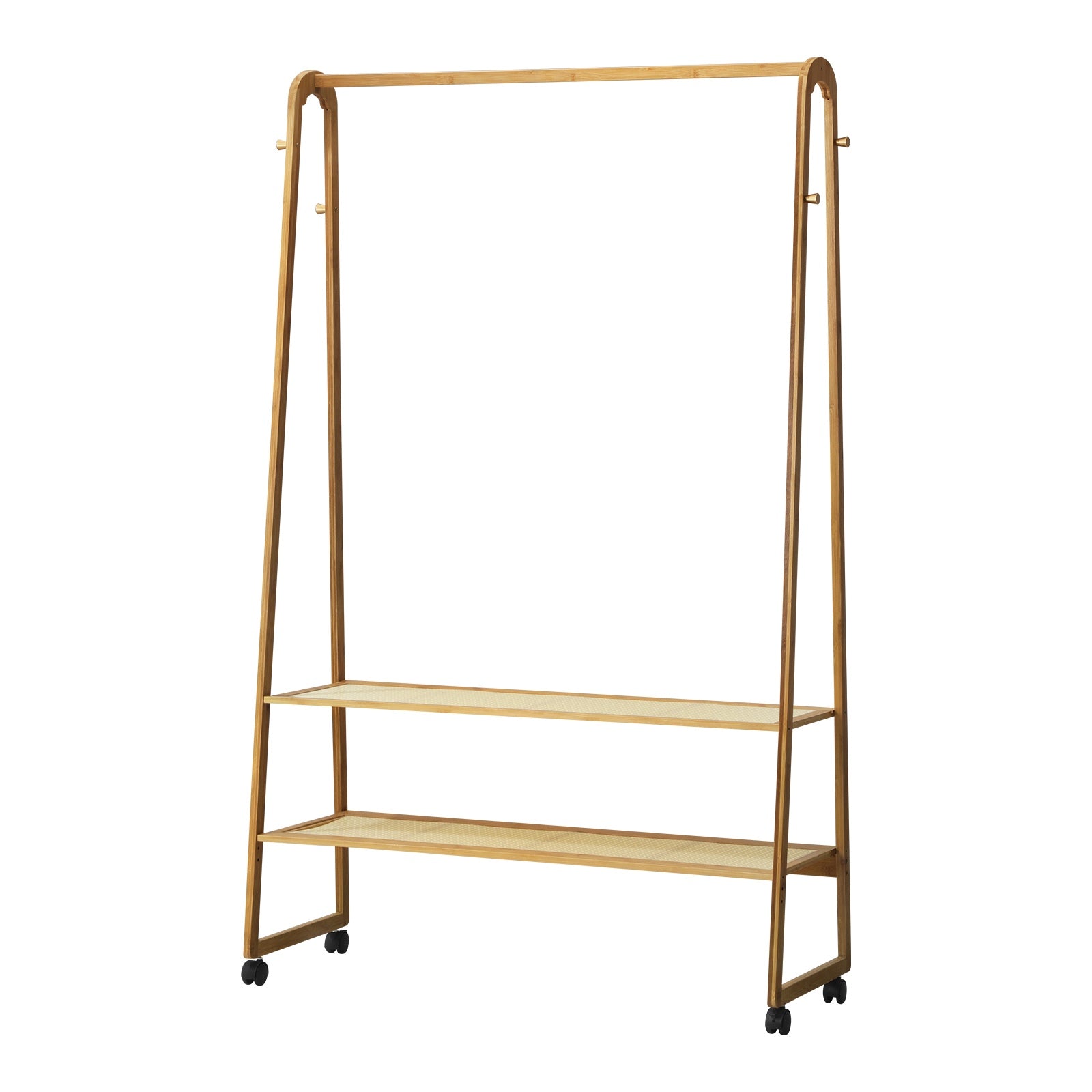 Oikiture Clothes Rack Bamboo Garment Coat Stand Hanging Rail Portable Wheels - Sunyee