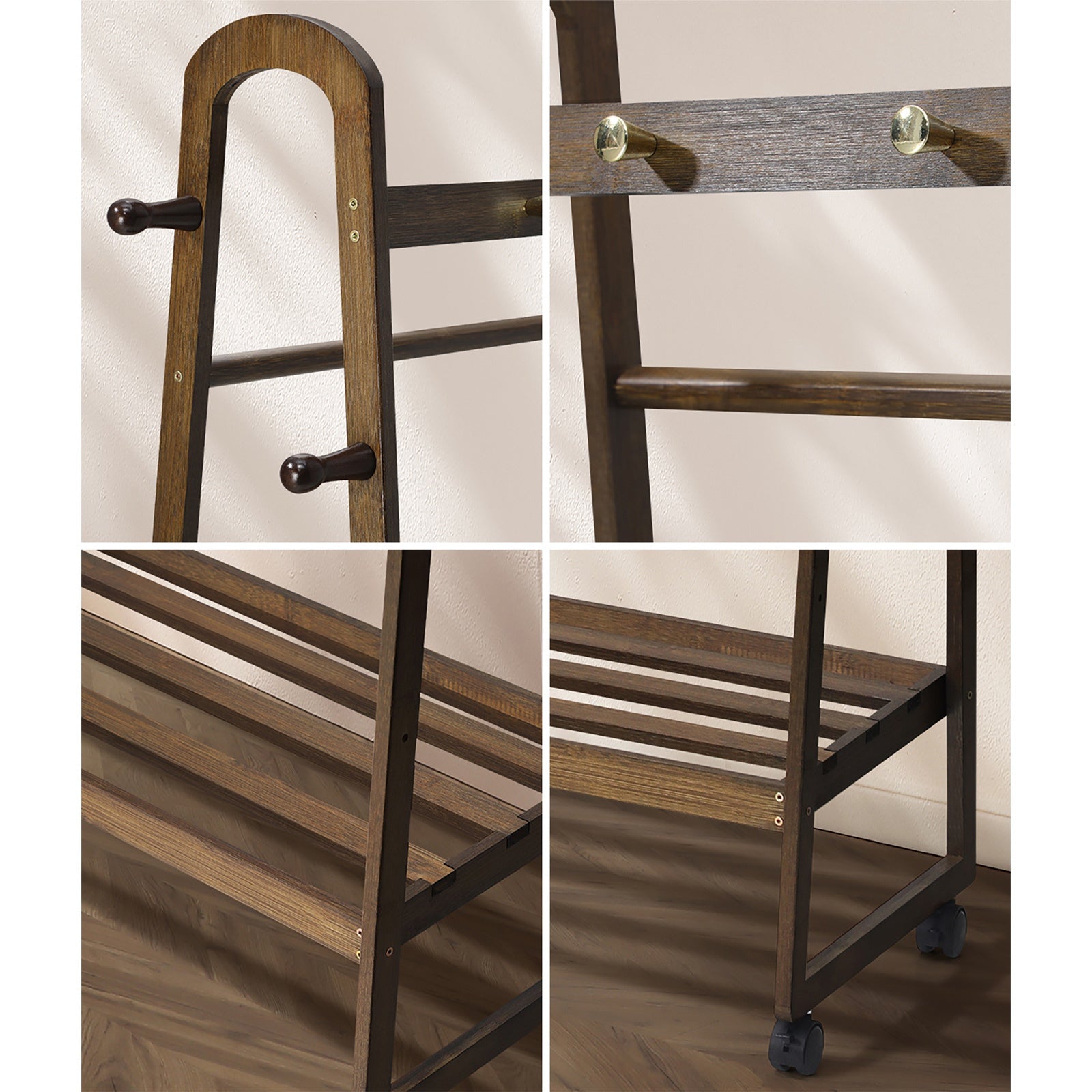 Oikiture Clothes Rack Garment Coat Stand Hanging Rail Bamboo Portable Wheels - Sunyee