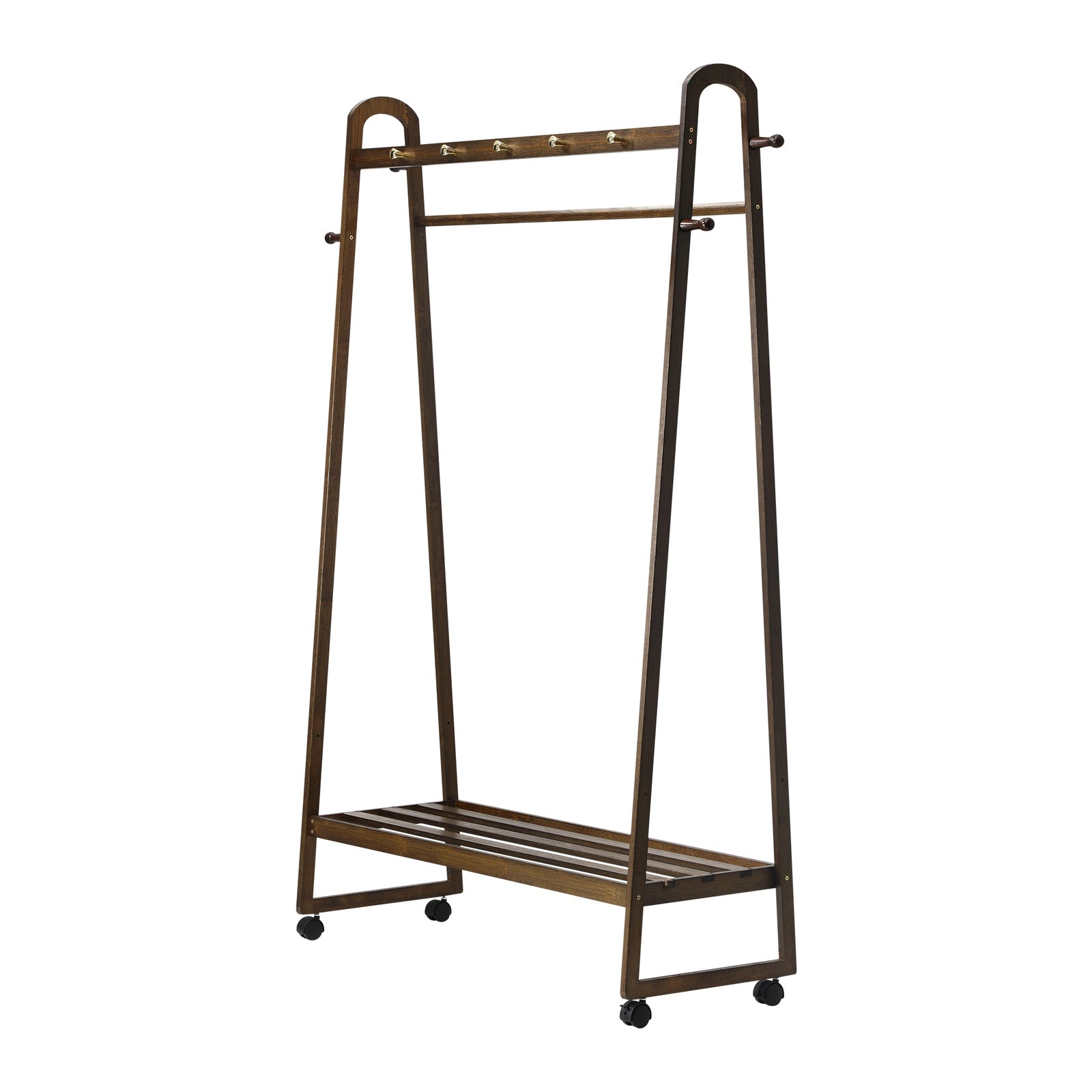 Oikiture Clothes Rack Garment Coat Stand Hanging Rail Bamboo Portable Wheels - Sunyee