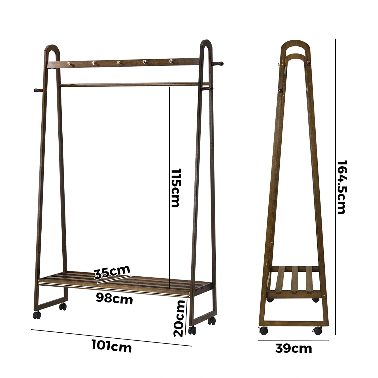 Oikiture Clothes Rack Garment Coat Stand Hanging Rail Bamboo Portable Wheels - Sunyee