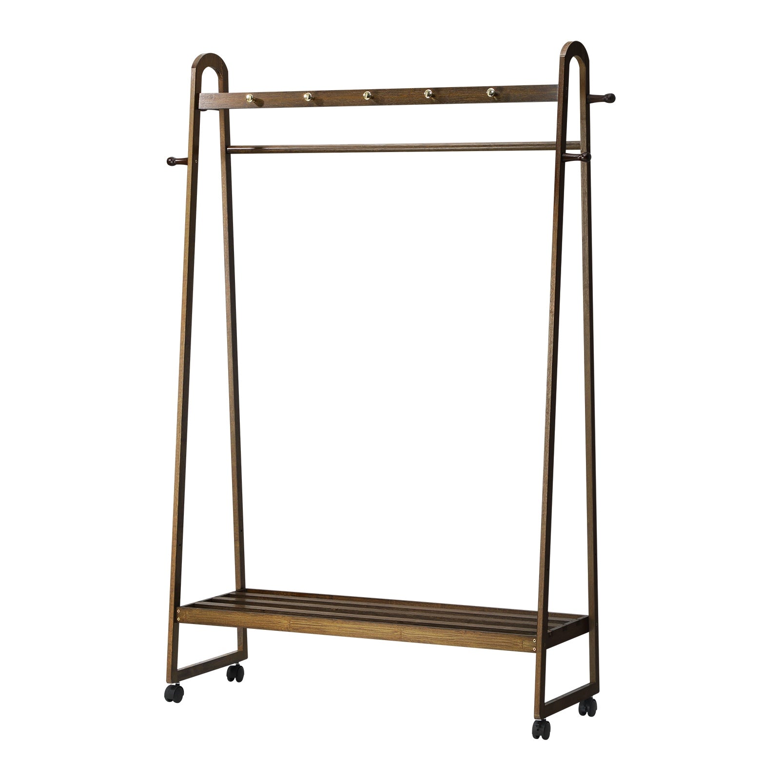 Oikiture Clothes Rack Garment Coat Stand Hanging Rail Bamboo Portable Wheels - Sunyee
