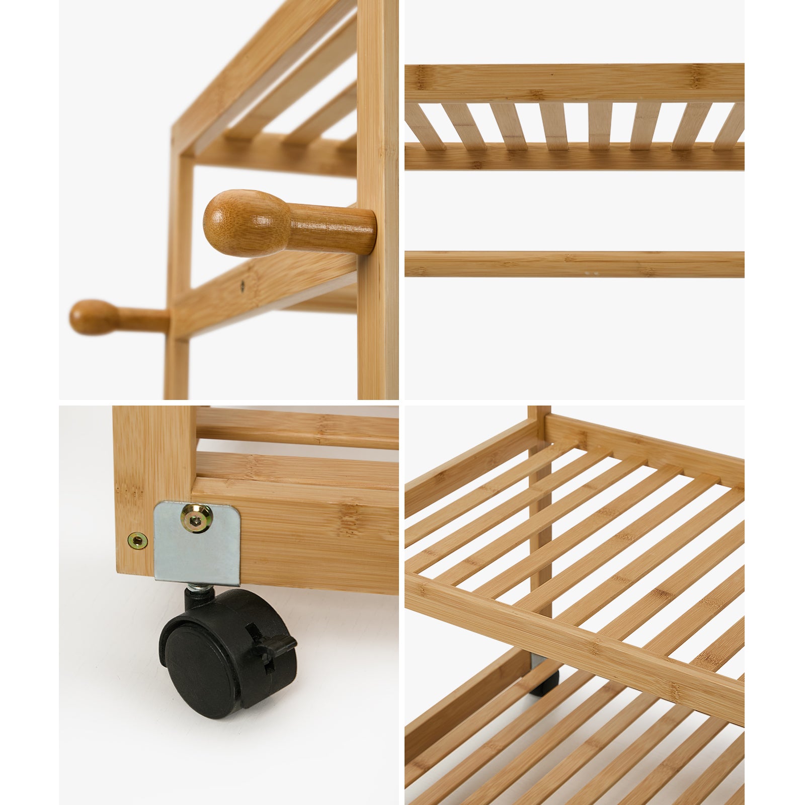 Oikiture Clothes Rack Open Wardrobe Garment Coat Stand Bamboo 2 Shelves Wheels
