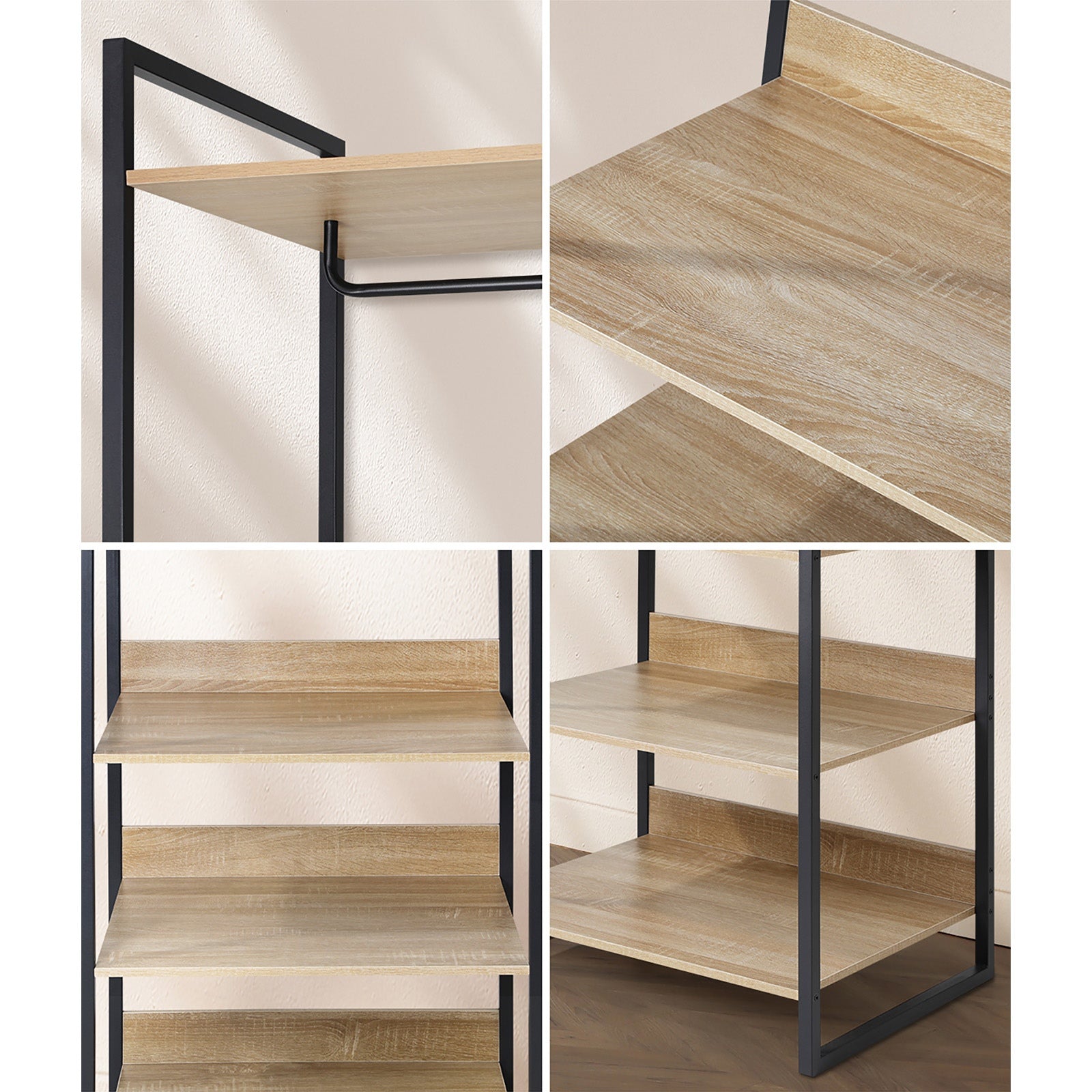 Oikiture Clothes Rack Open Wardrobe Garment Coat 4 shelves Hanging Rail Metal - Sunyee