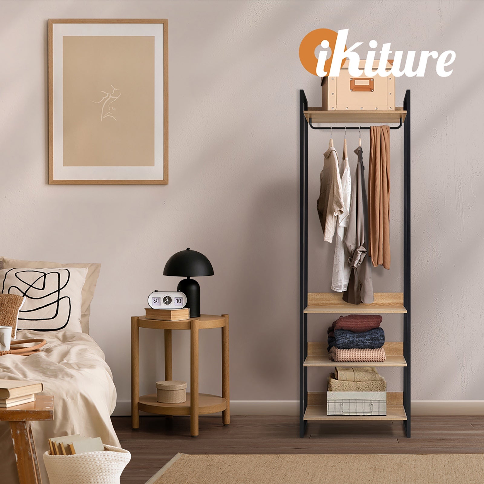 Oikiture Clothes Rack Open Wardrobe Garment Coat 4 shelves Hanging Rail Metal - Sunyee