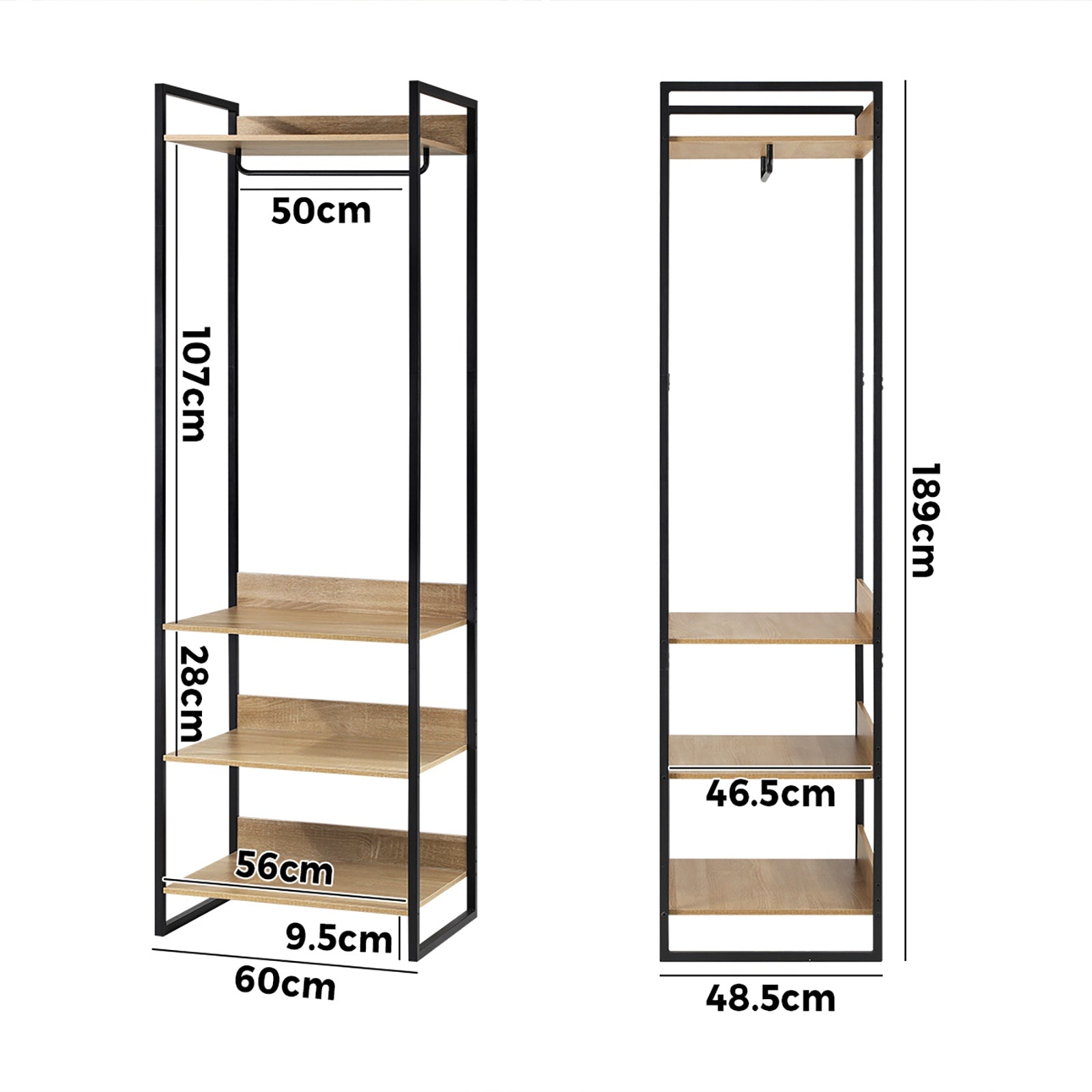 Oikiture Clothes Rack Open Wardrobe Garment Coat 4 shelves Hanging Rail Metal - Sunyee