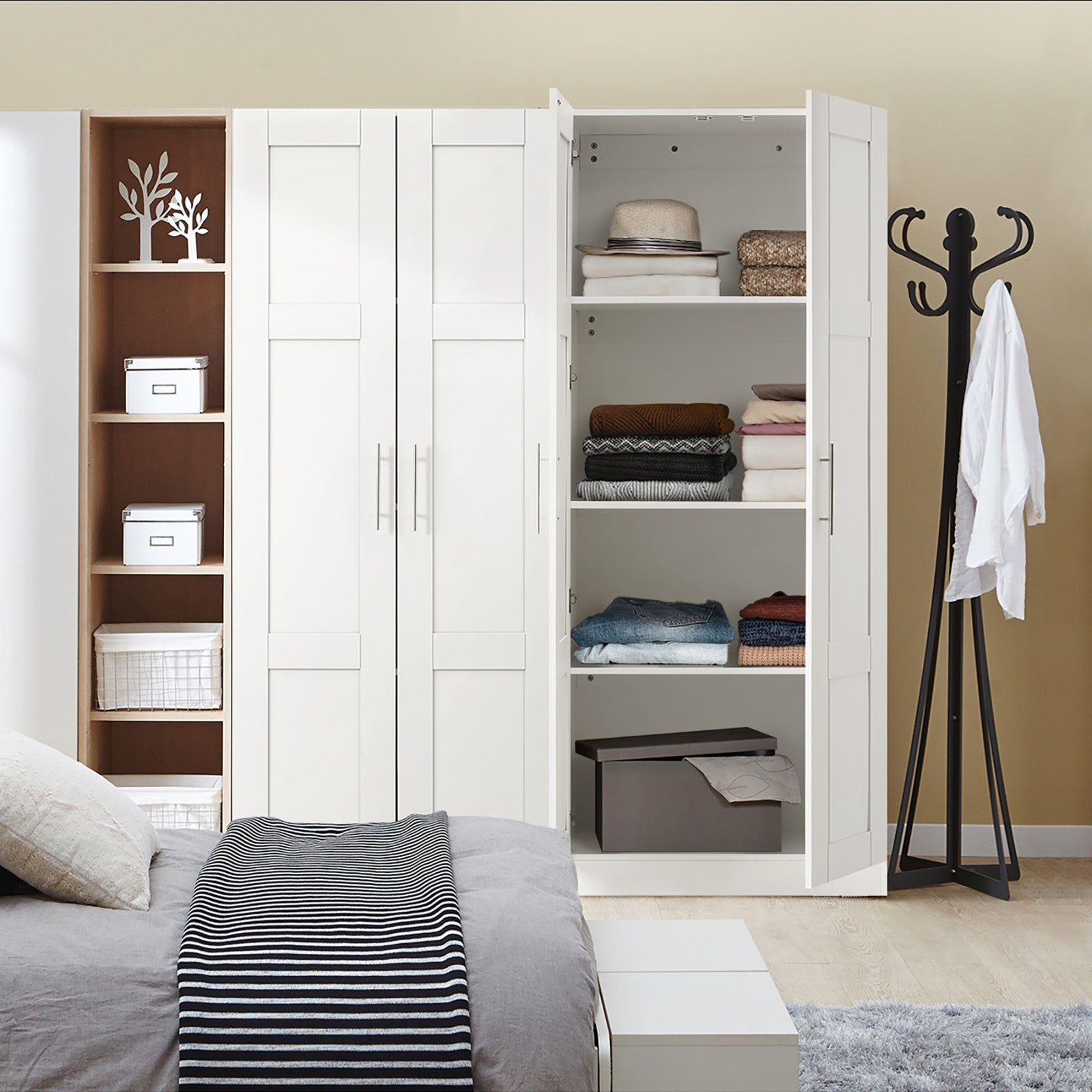 Oikiture Wardrobe Clothes Storage Cabinet Large Cupboard 2 Doors 4 Shelves White - Sunyee