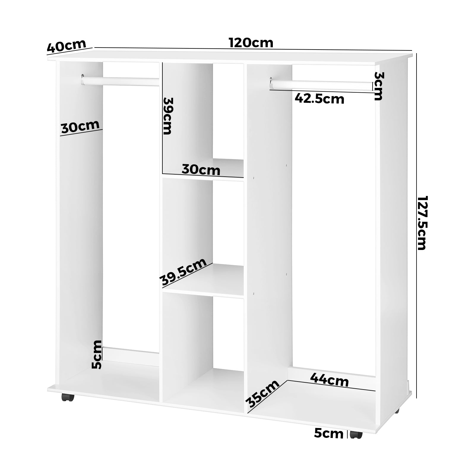 Oikiture Portable Double Wardrobe Storage Shelves Organizer Clothes Rack Hanger - Sunyee