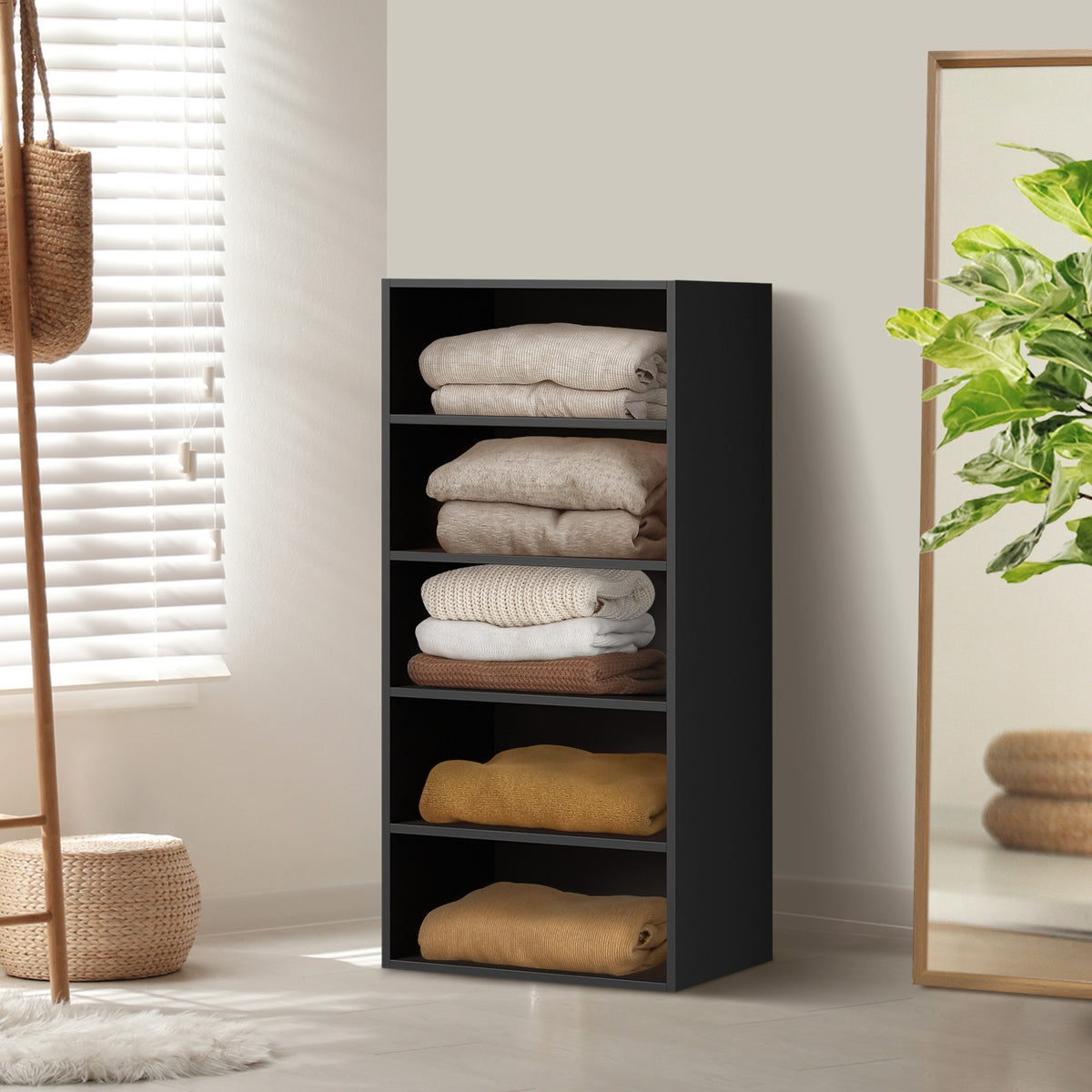 Oikiture Wardrobe Shelf Unit Clothes Storage Cabinet 5 Shelves Organiser Black - Sunyee