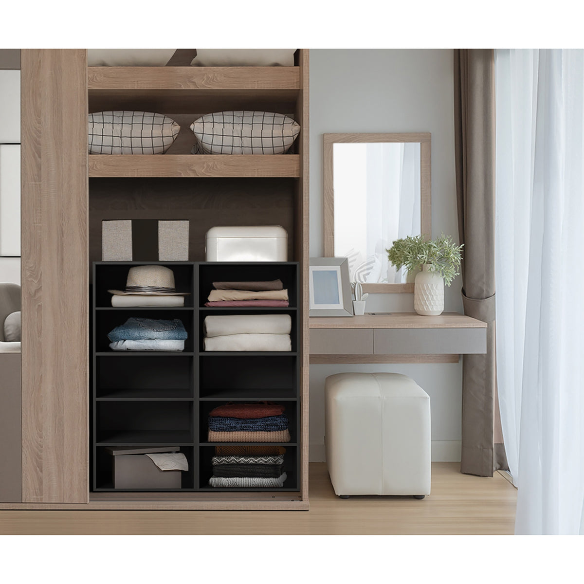 Oikiture Wardrobe Shelf Unit Clothes Storage Cabinet 5 Shelves Organiser Black - Sunyee