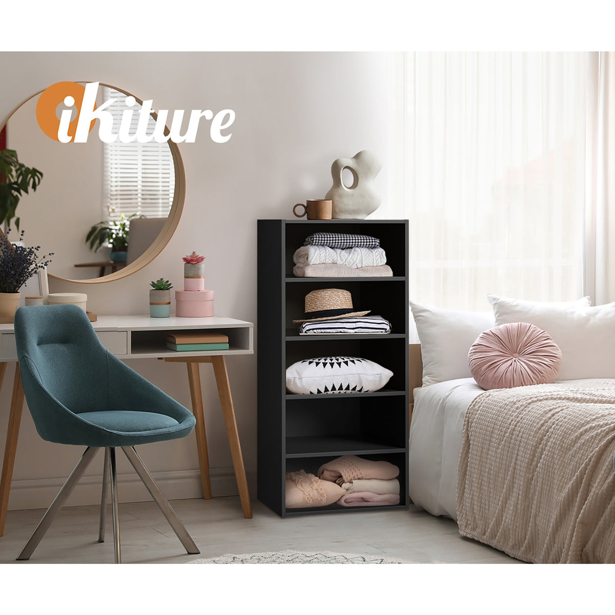 Oikiture Wardrobe Shelf Unit Clothes Storage Cabinet 5 Shelves Organiser Black - Sunyee