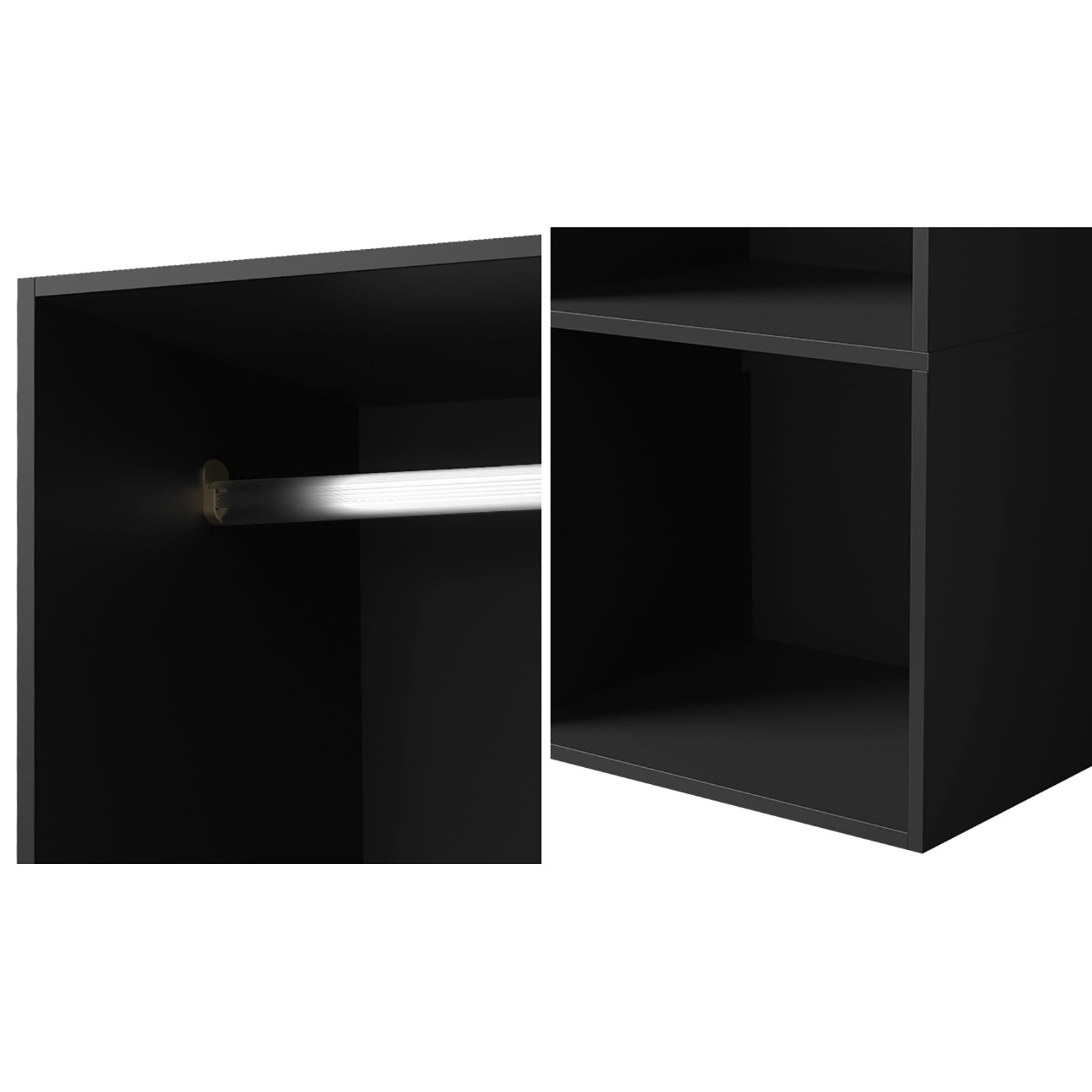 Oikiture Open Wardrobe Shelf Unit Clothes Storage 2 Shelves Hanging Rail Black - Sunyee